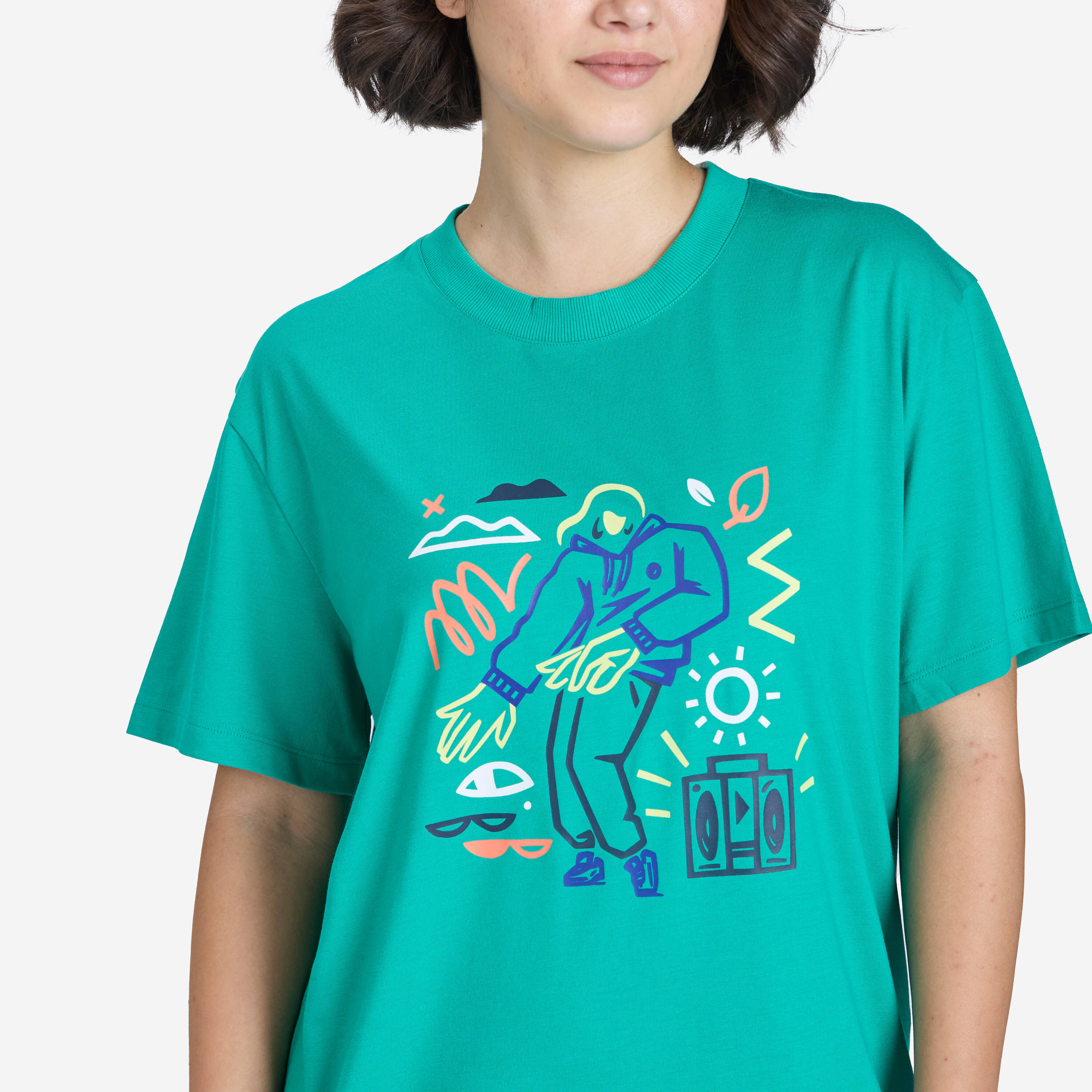 Oversized Women's Graphic T-Shirt 520 - Emerald Blue -  1