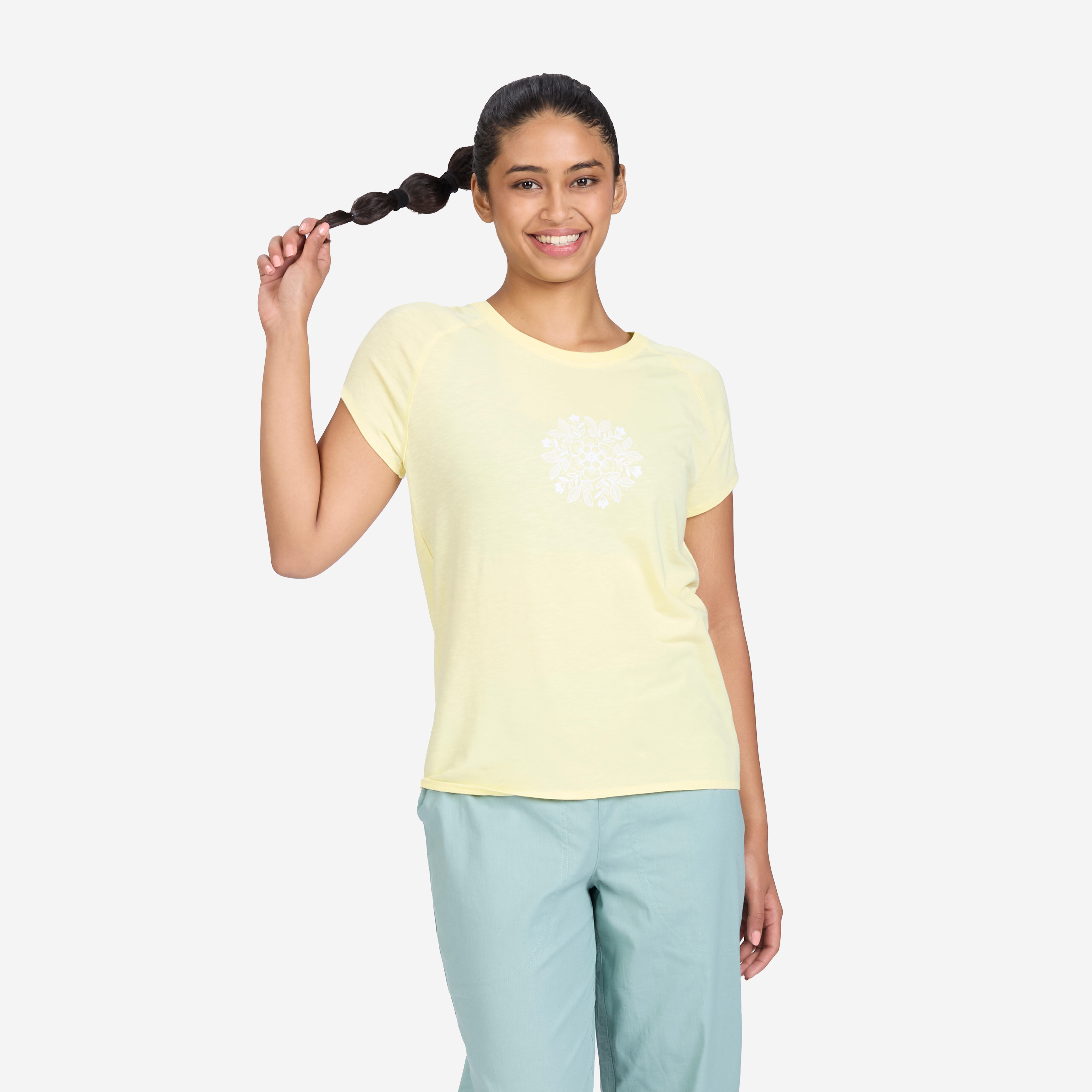 Crew Neck Soft Women's T- Shirt 500- Pale Yellow