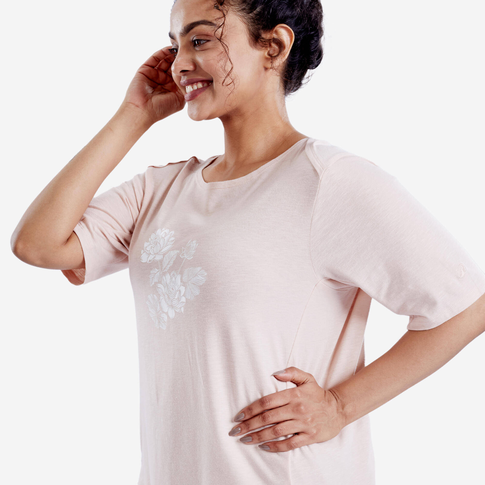 Crew Neck Soft Yoga Women's Kurti - Light Medium Pink -  2