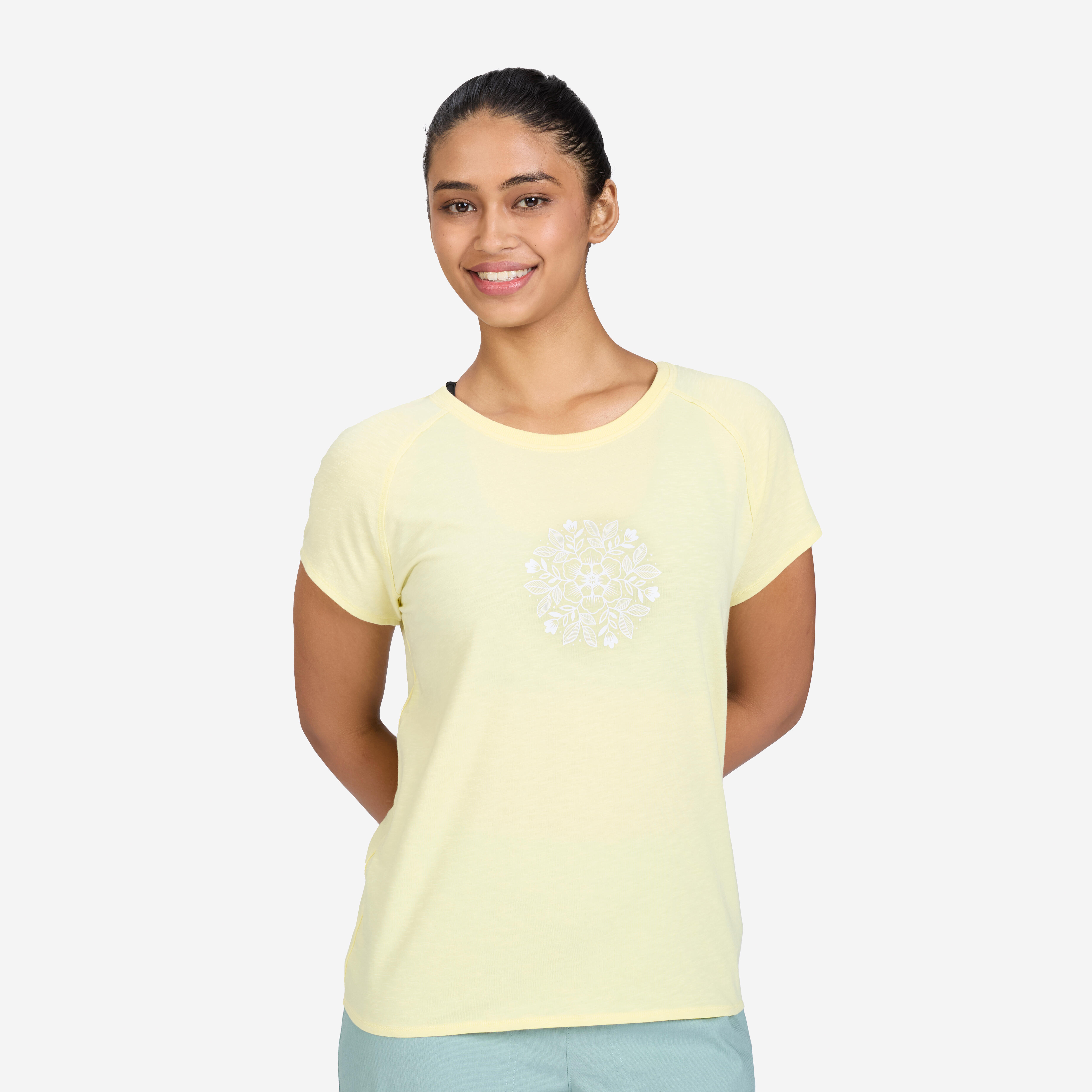 domyos Crew Neck Soft Women's T- Shirt 500- Pale Yellow-picture-14