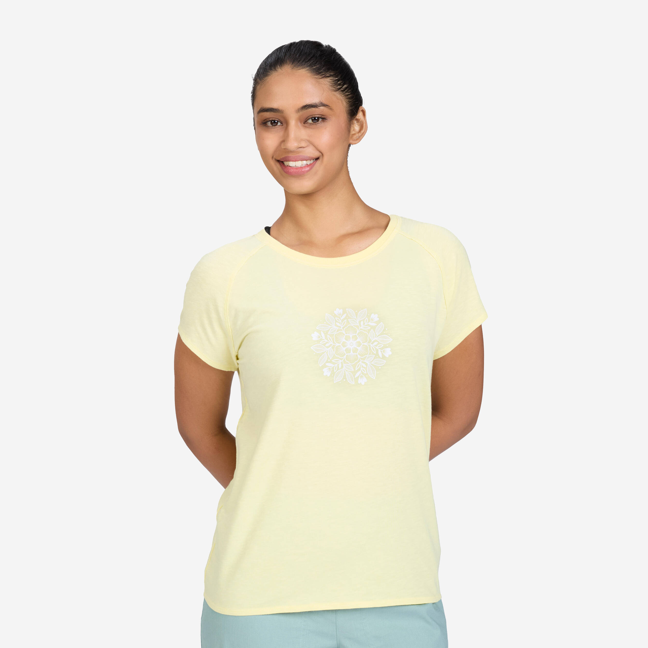 Crew Neck Soft Women's T- Shirt 500- Pale Yellow