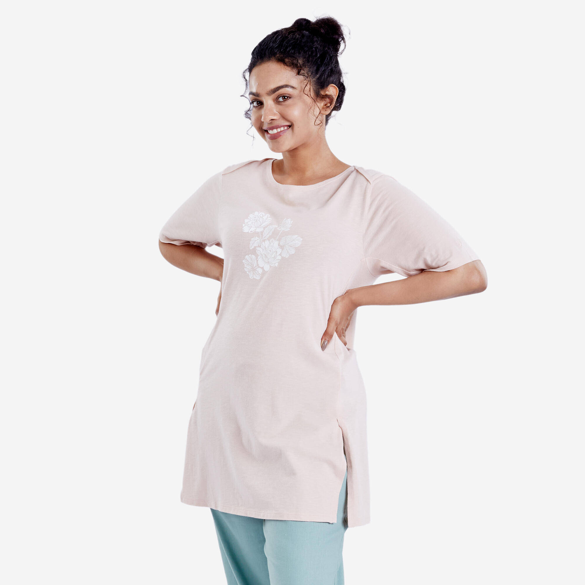 Crew Neck Soft Yoga Women's Kurti - Light Medium Pink -  1