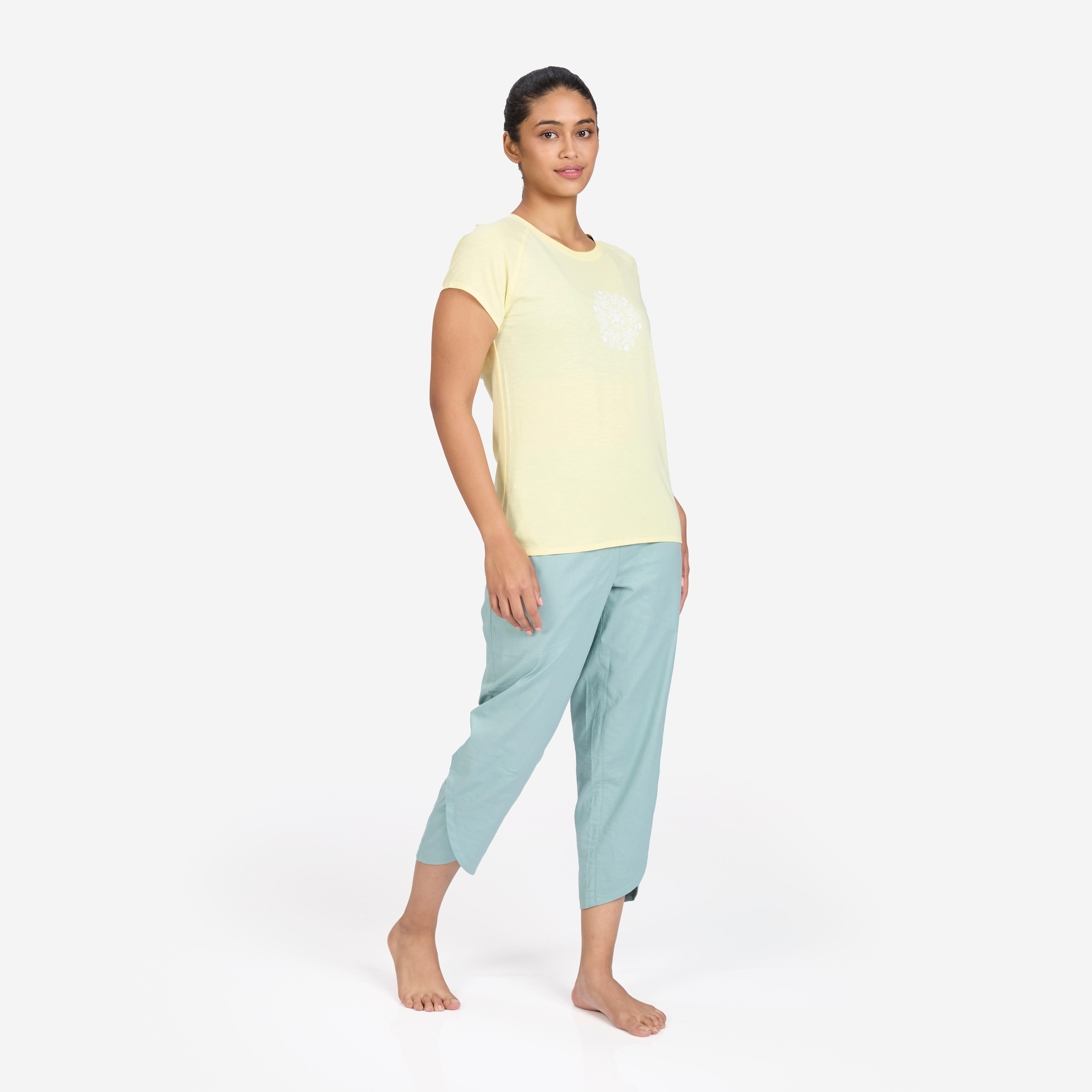 Crew Neck Soft Women's T- Shirt 500- Pale Yellow