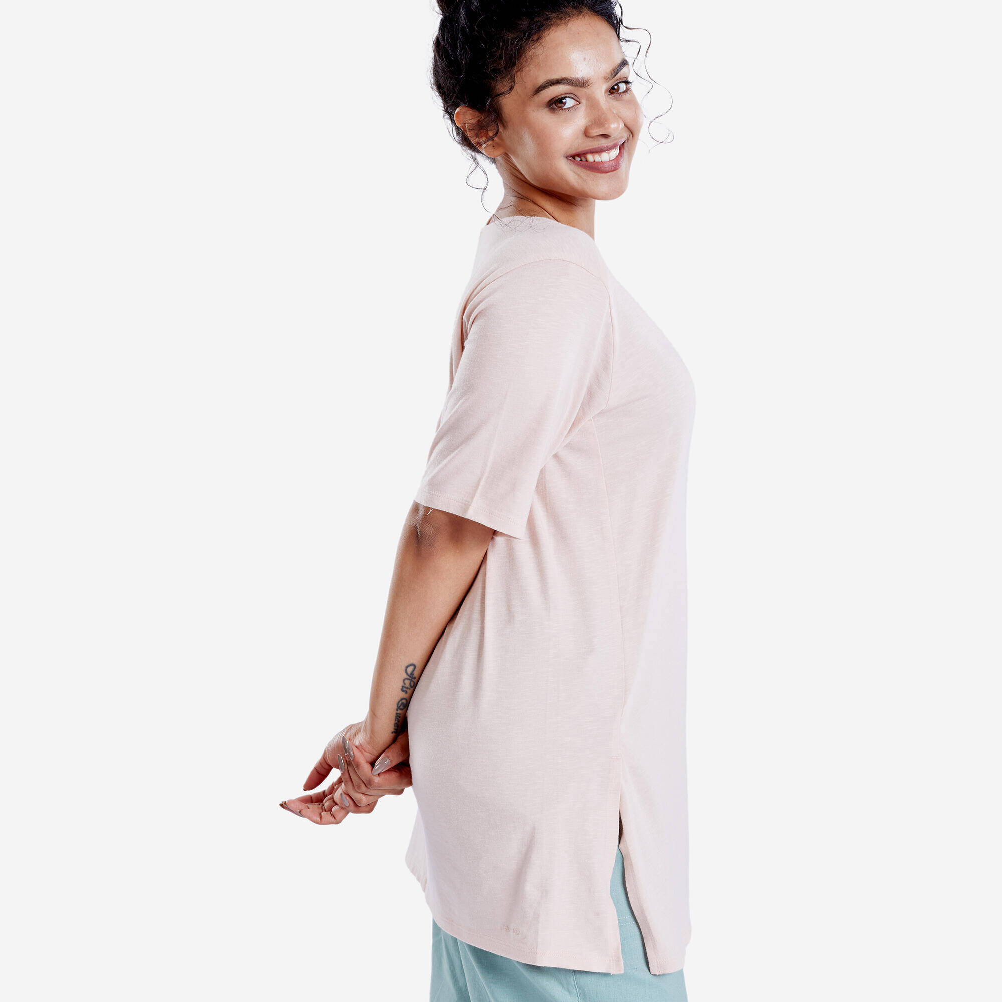 Crew Neck Soft Yoga Women's Kurti - Light Medium Pink -  5