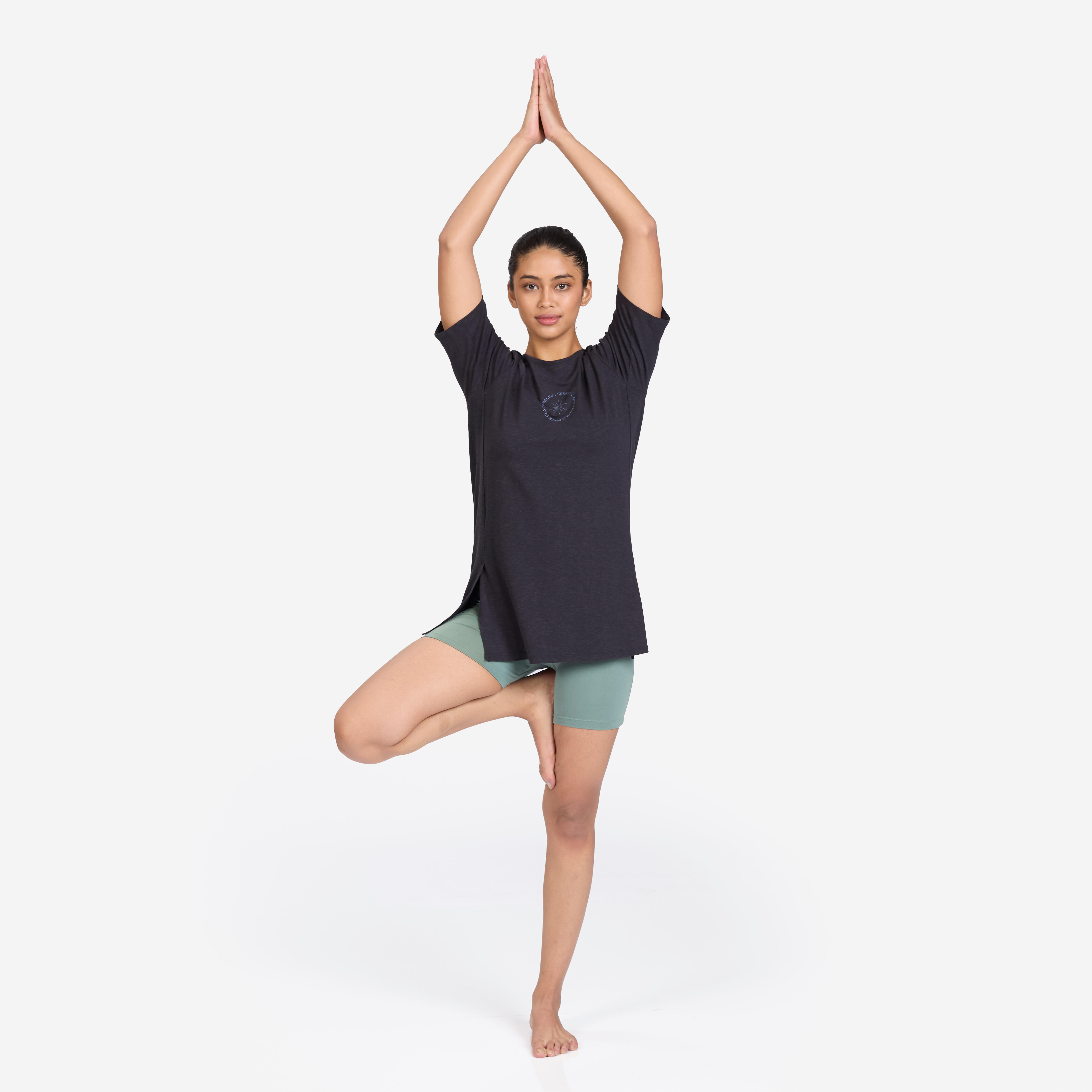 Women's Cotton Kurti T-Shirt Crew Neck - Smoked Black