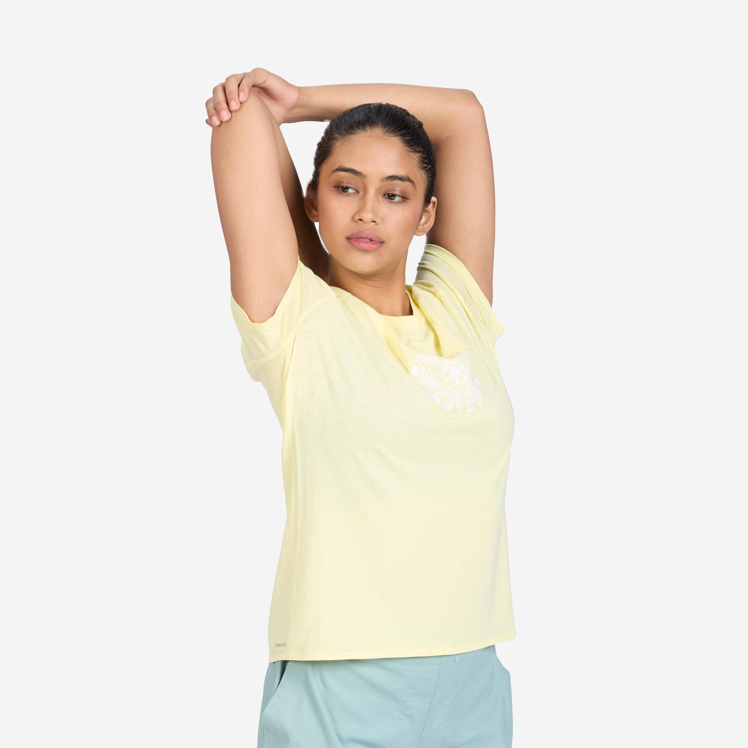 Crew Neck Soft Women's T- Shirt 500- Pale Yellow -  2