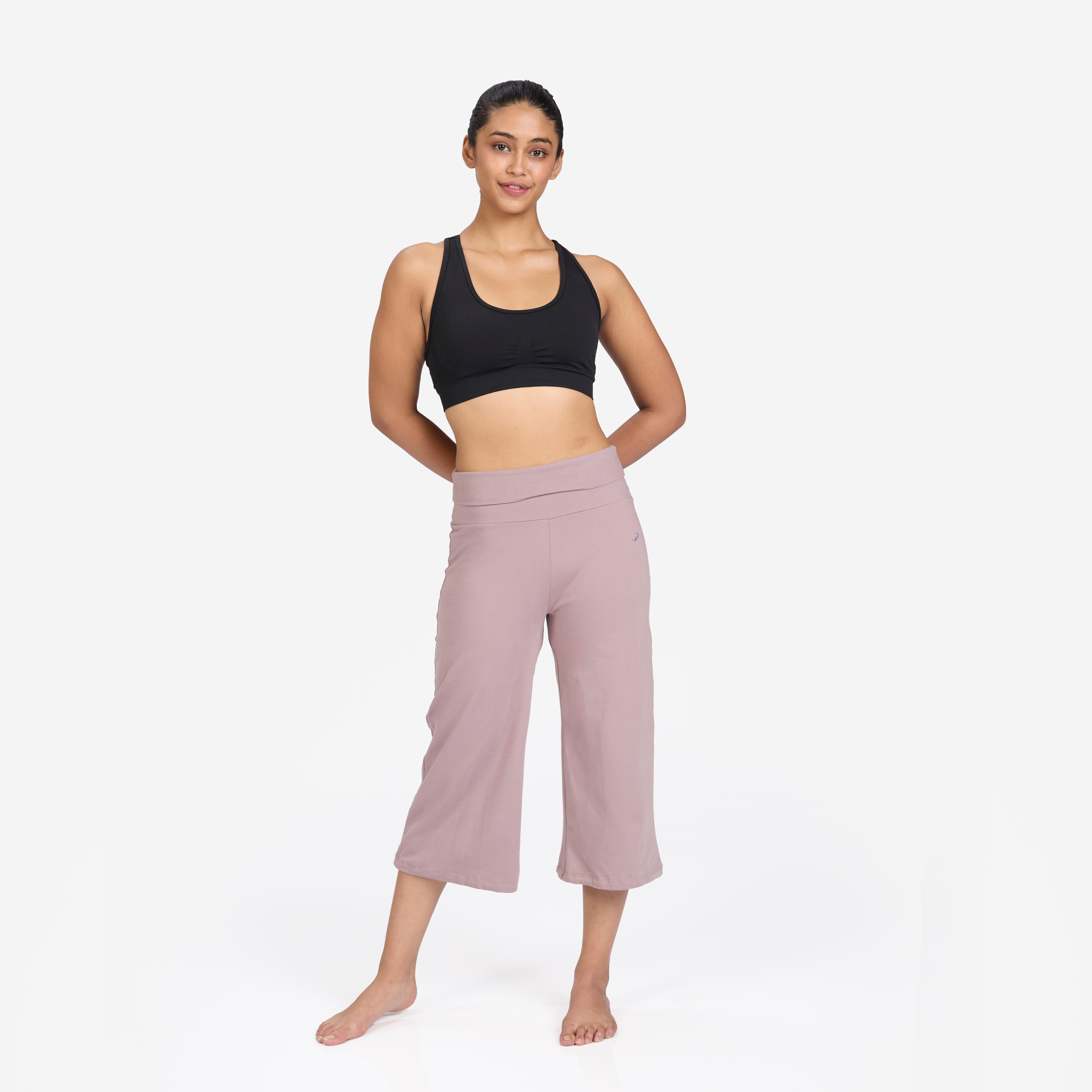 Women's High-Waisted Yoga Capri Pants 500 - Frozen Brown