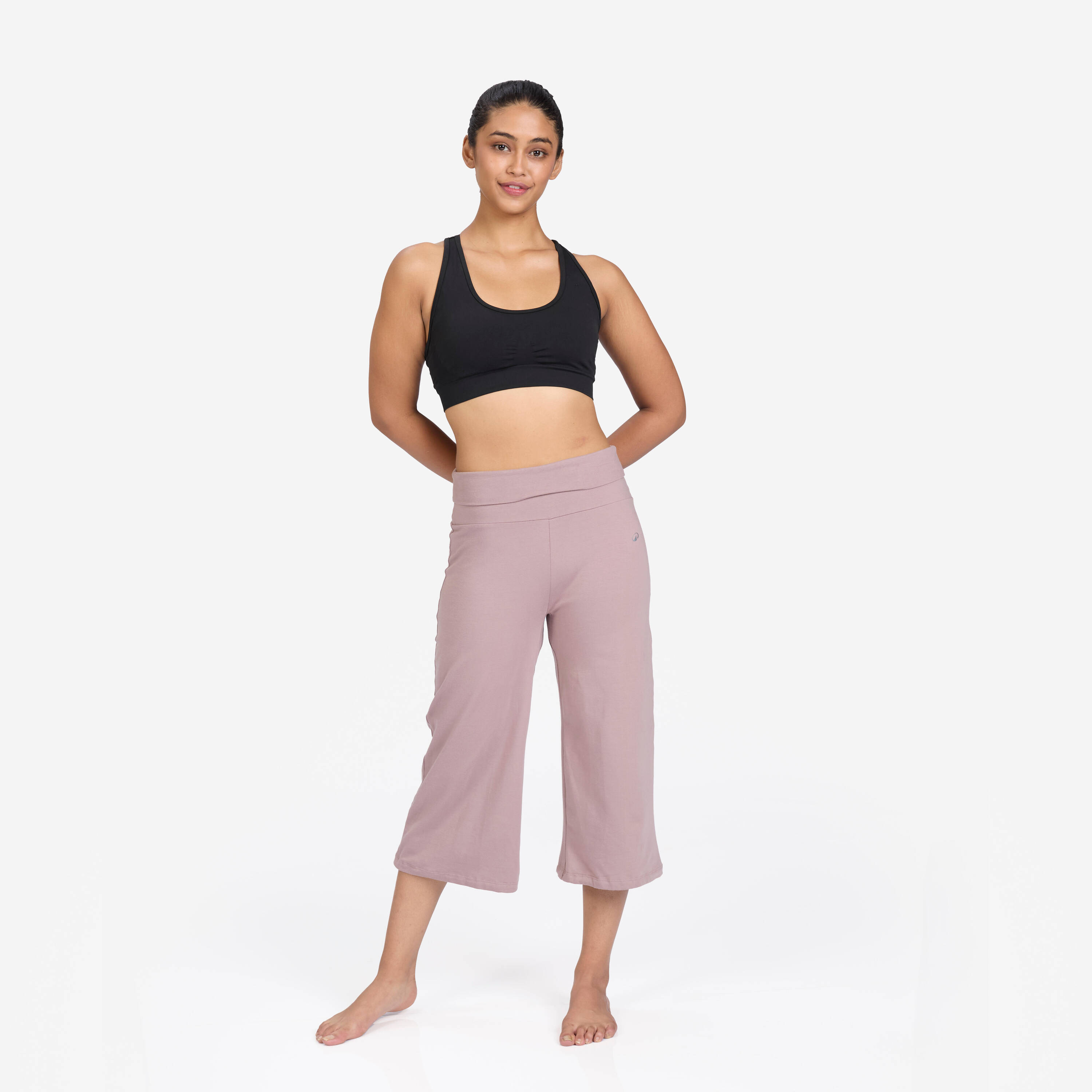 Women's High-Waisted Yoga Capri Pants 500 - Frozen Brown -  1