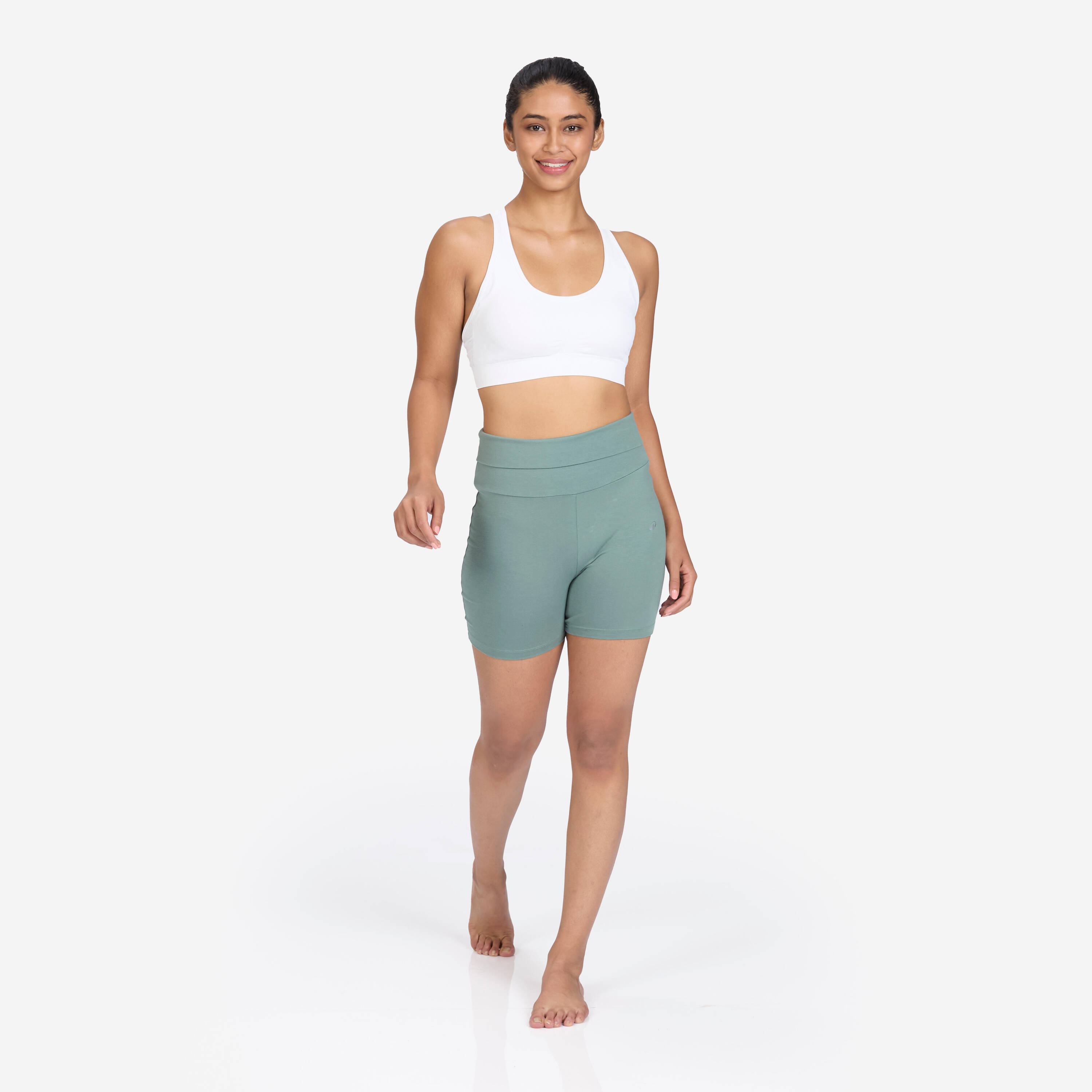 Women's Soft Yoga Shorts 500 - Eucalyptus Green -  1