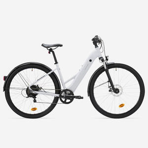 Bicicleta Trekking Eléctrica Cuadro Bajo E-Actv 100 Gris Perla