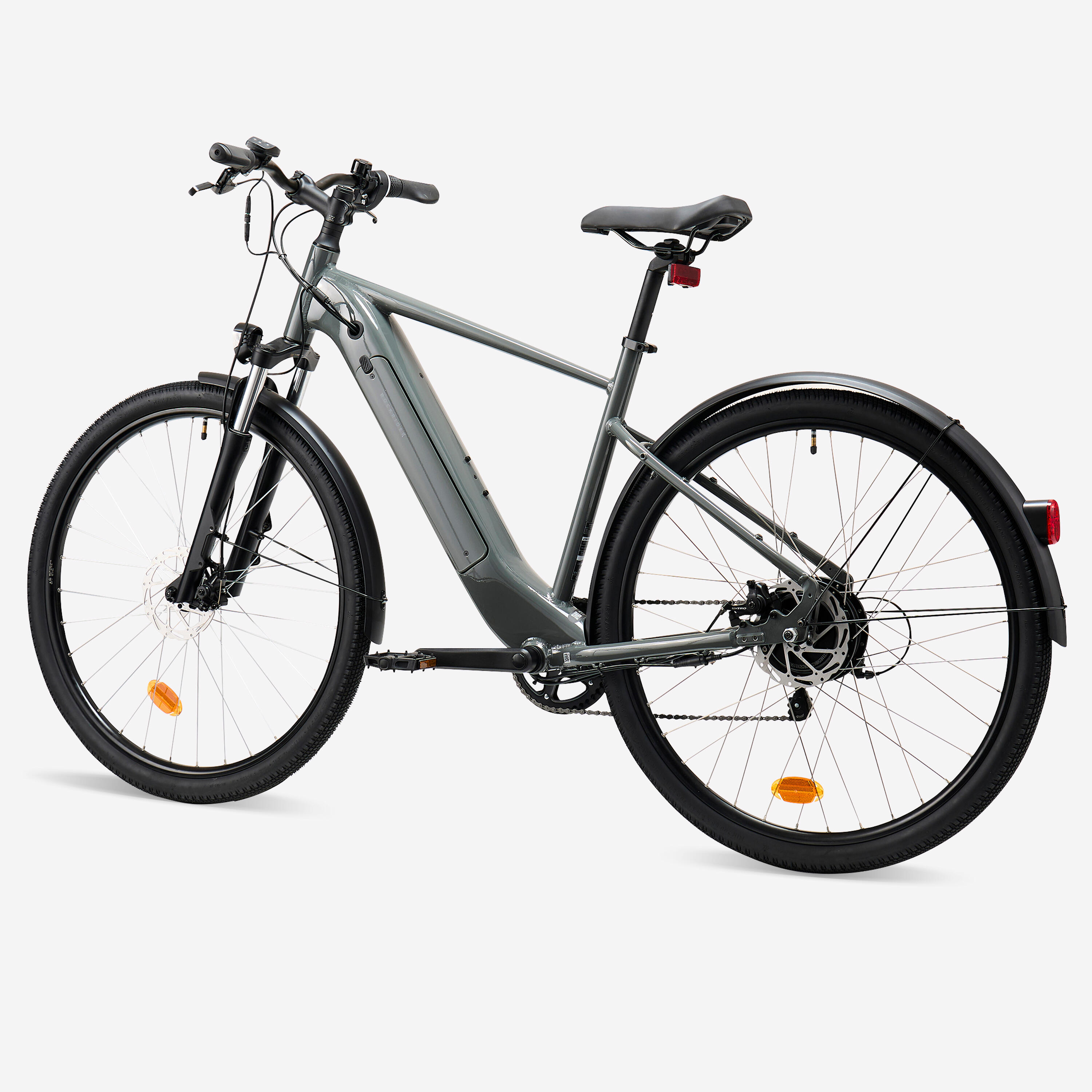 Bici elettrica trekking a pedalata assistita E-ACTV 100 telaio alto grigia 3/8