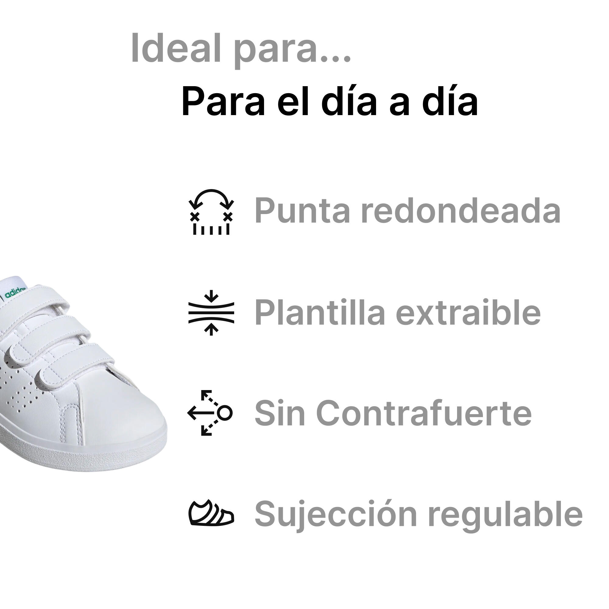 Zapatillas deportivas velcro Adidas Advantage Niños Blanco Verde del 28 al 34 2/7