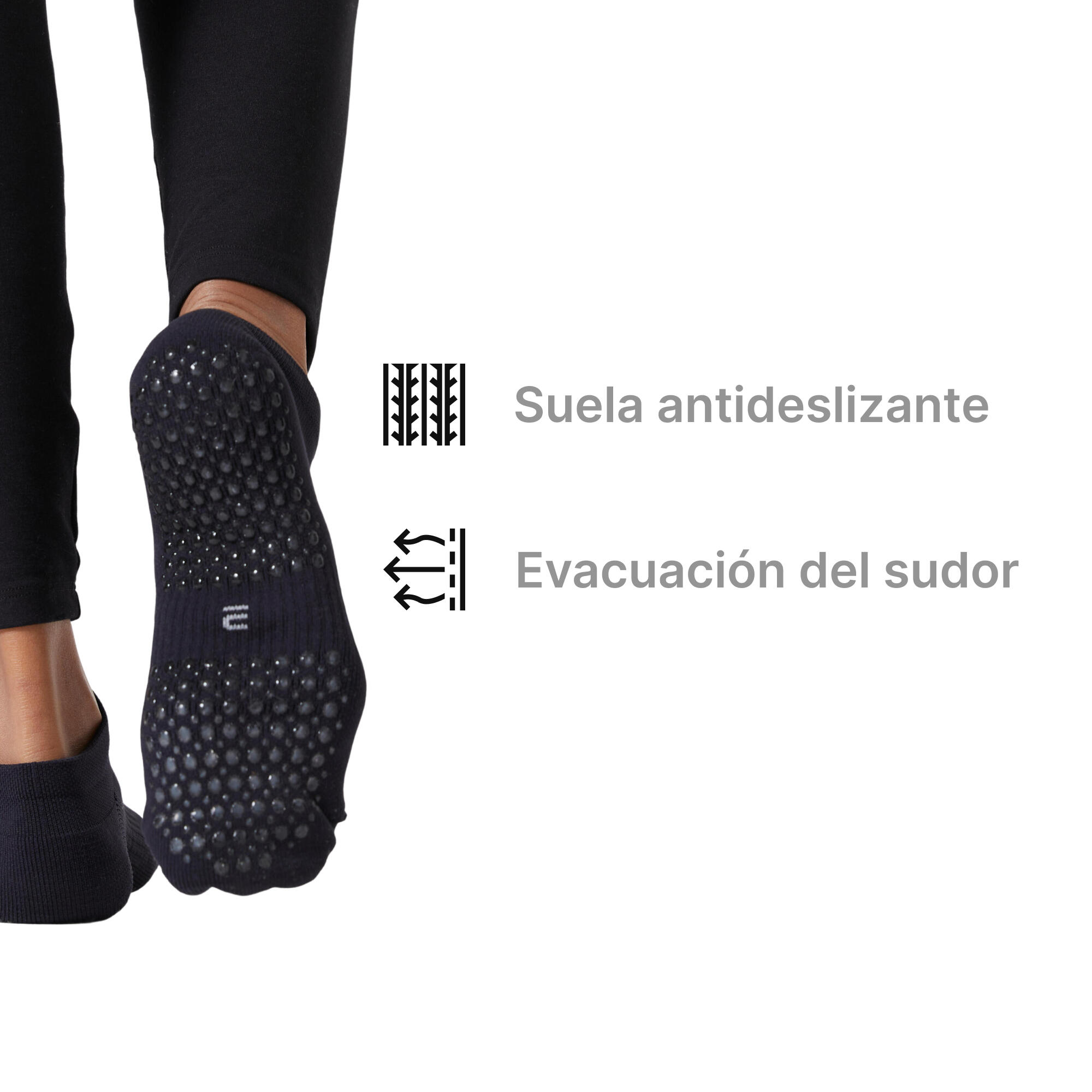 Calcetines Fitness 500 Mujer Negro Antideslizantes 2/7