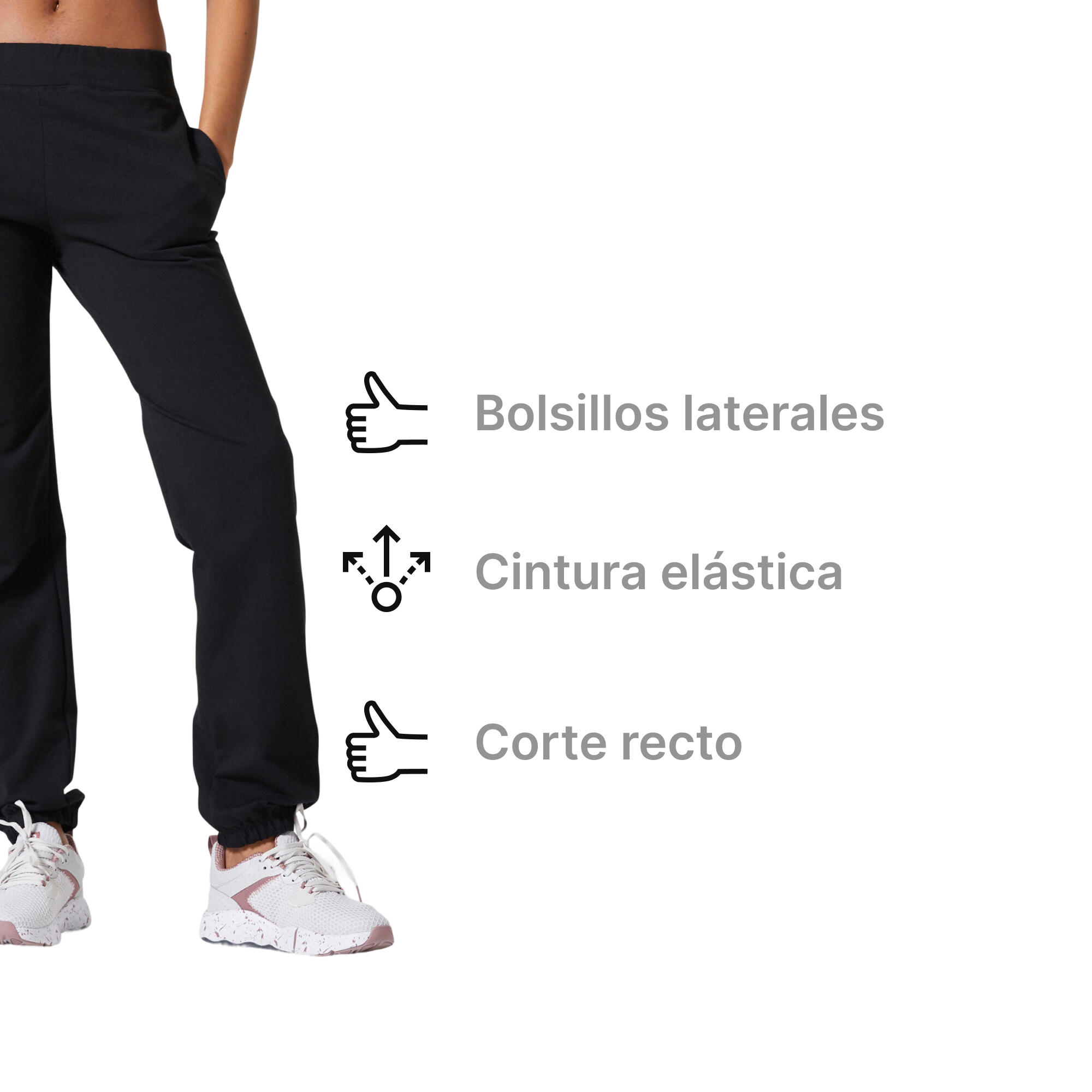 Pantalón jogger fitness recto algodón Mujer Domyos negro 7/8