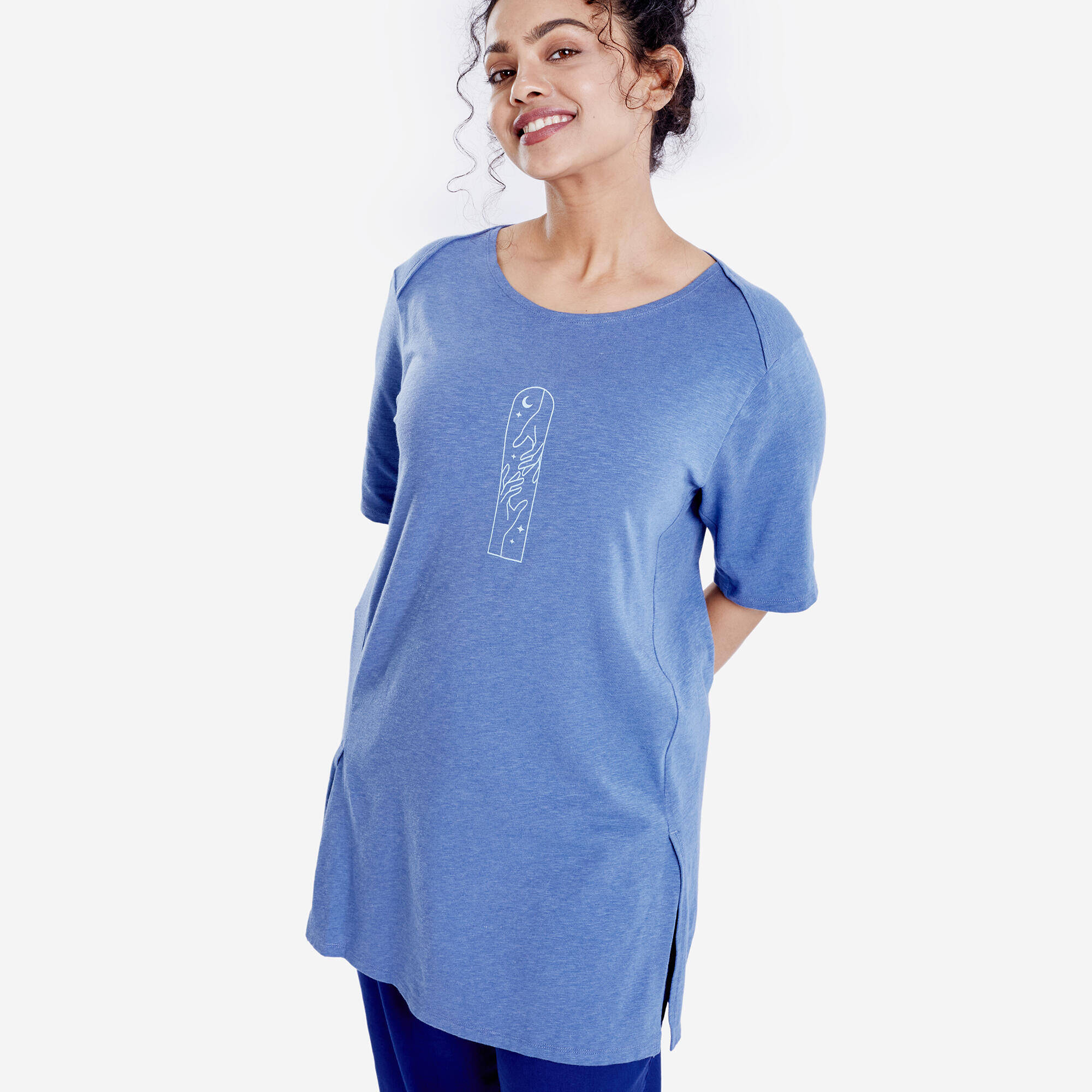 Crew Neck Soft Yoga Women's Kurti - Comet Blue -  2