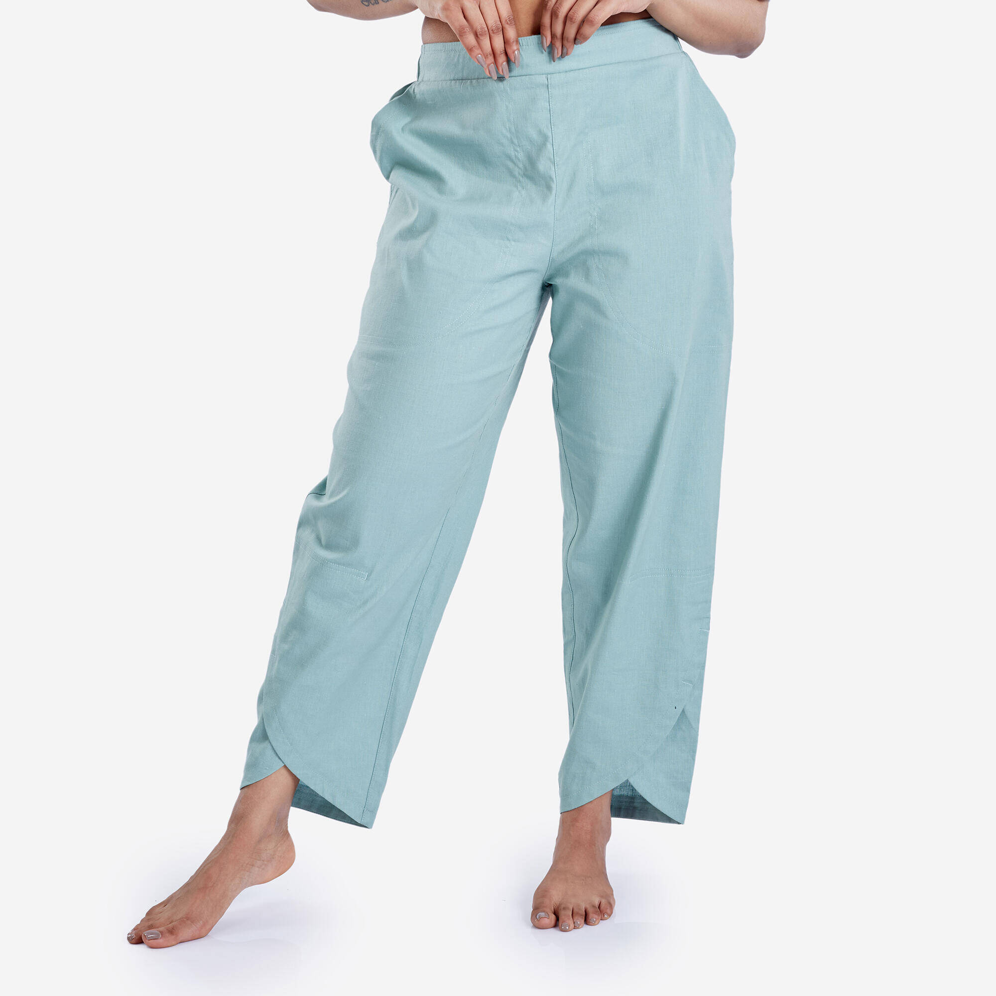 Dhoti Bottoms with High Waistbands for Women - Frozen Green -  2