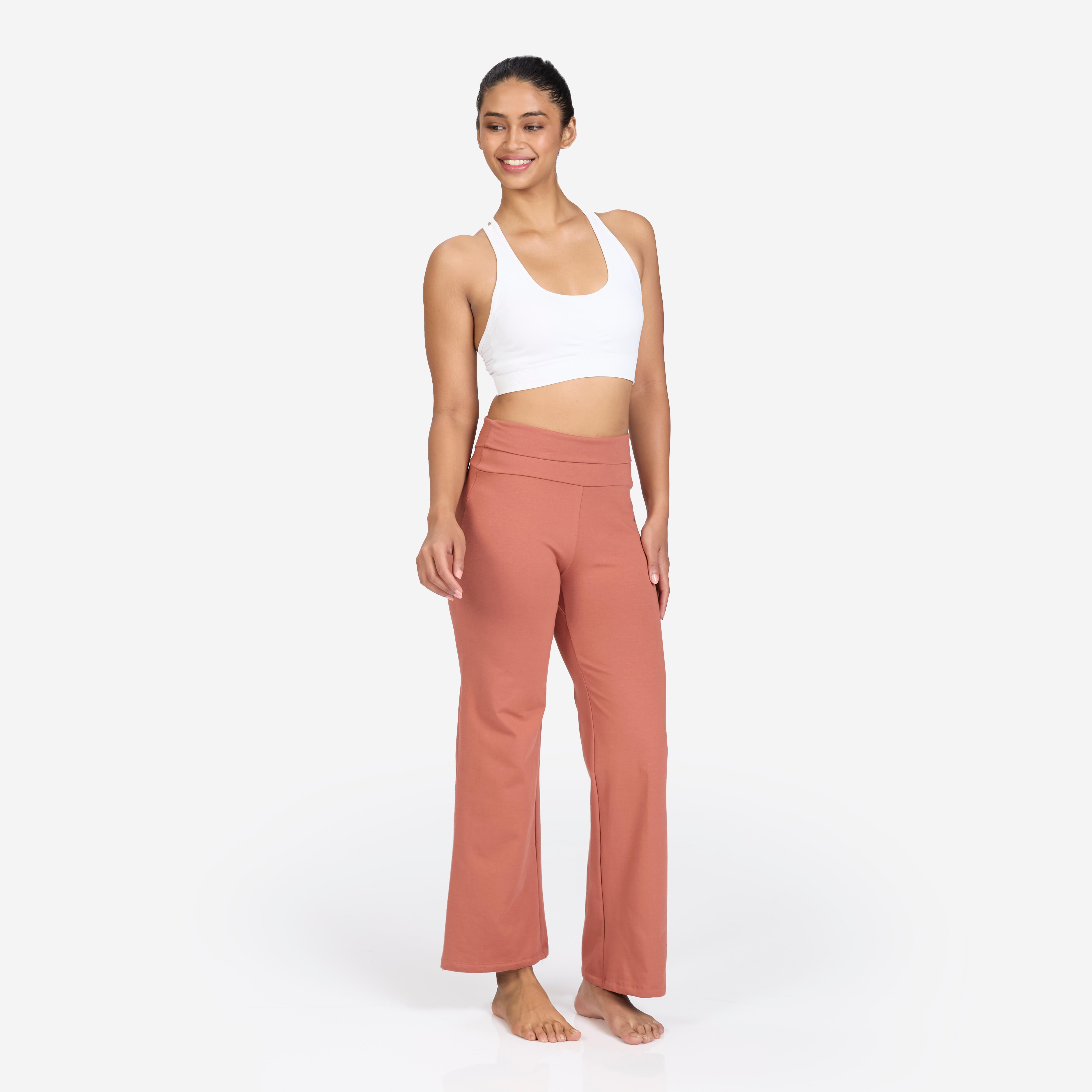 Women Yoga Pants, Stretchable, High-Waisted, Adjustable Fit, 500 - Sepia Brown