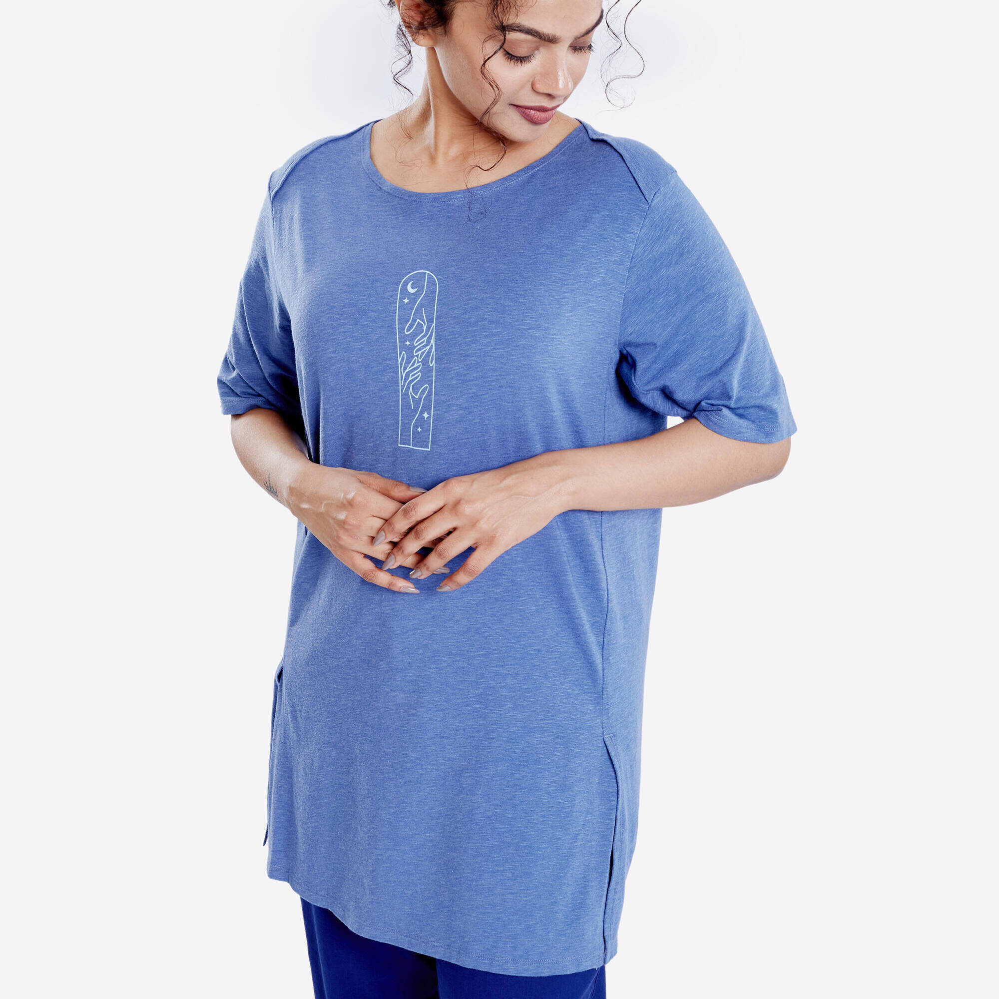 Crew Neck Soft Yoga Women's Kurti - Comet Blue -  4