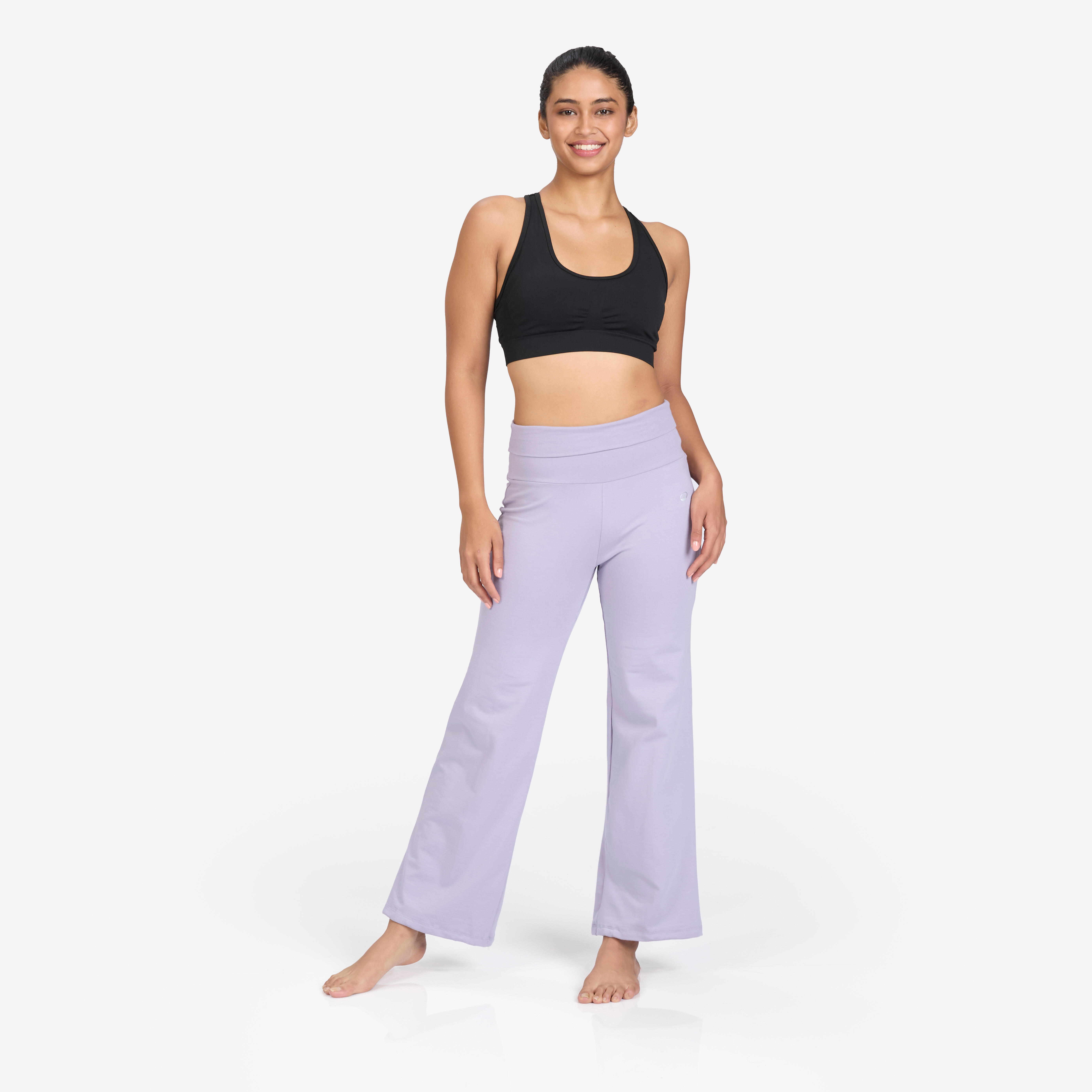 Women Yoga Pants, Stretchable, High-Waisted, Adjustable Fit, 500 - Smoked Purple