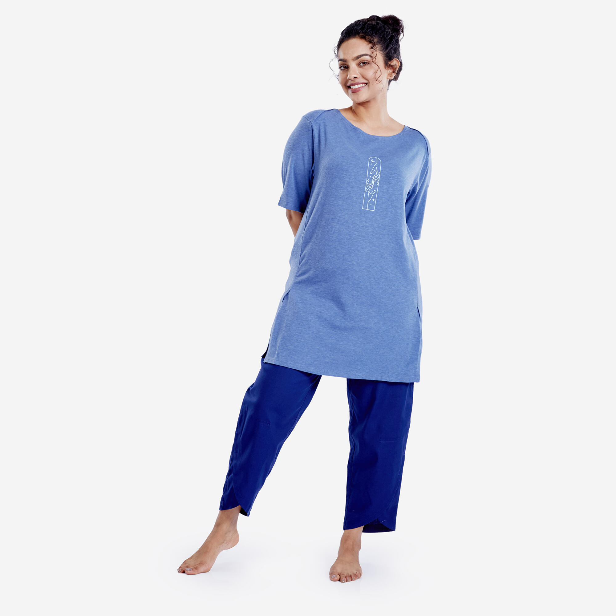 Crew Neck Soft Yoga Women's Kurti - Comet Blue-image-2