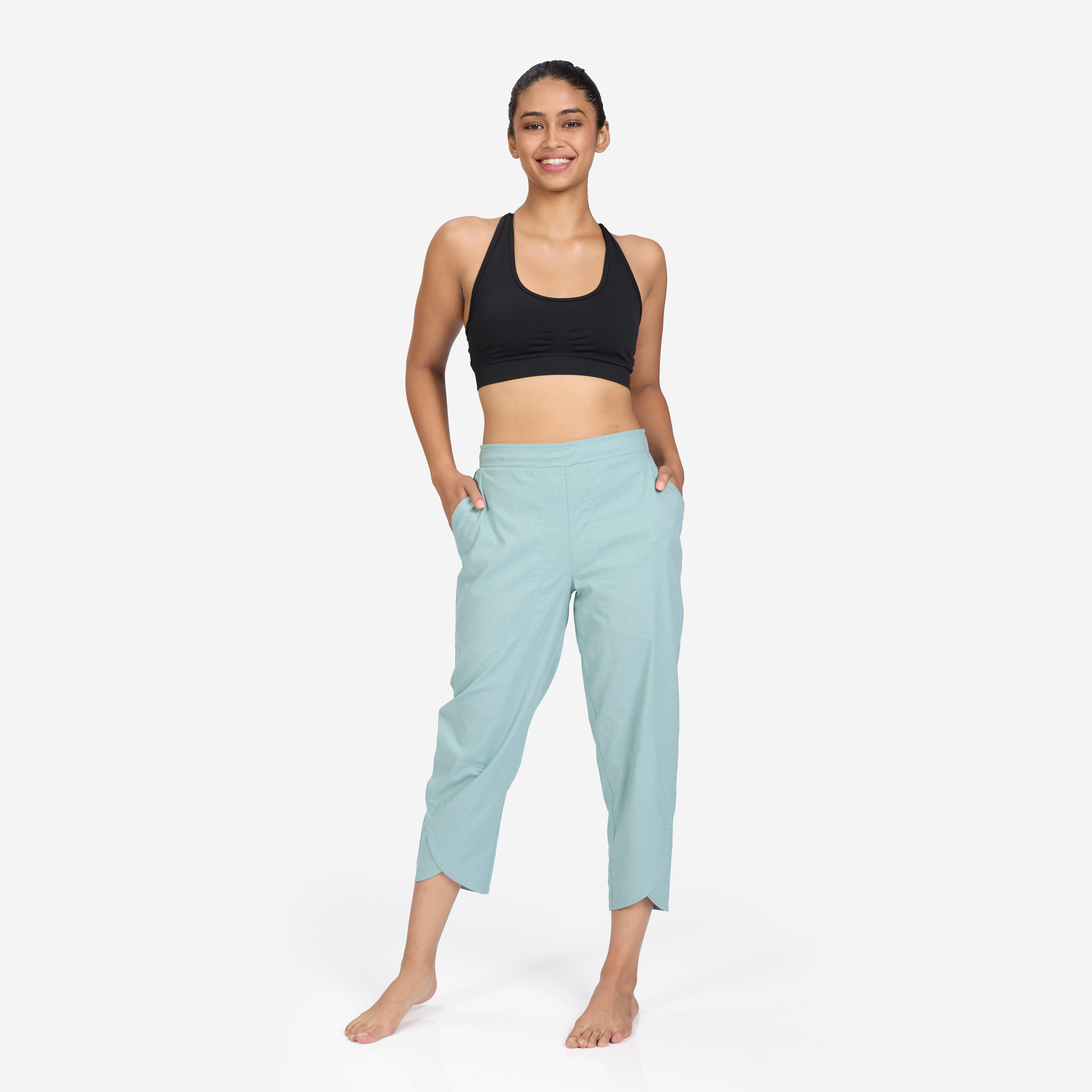 Dhoti Bottoms with High Waistbands for Women - Frozen Green