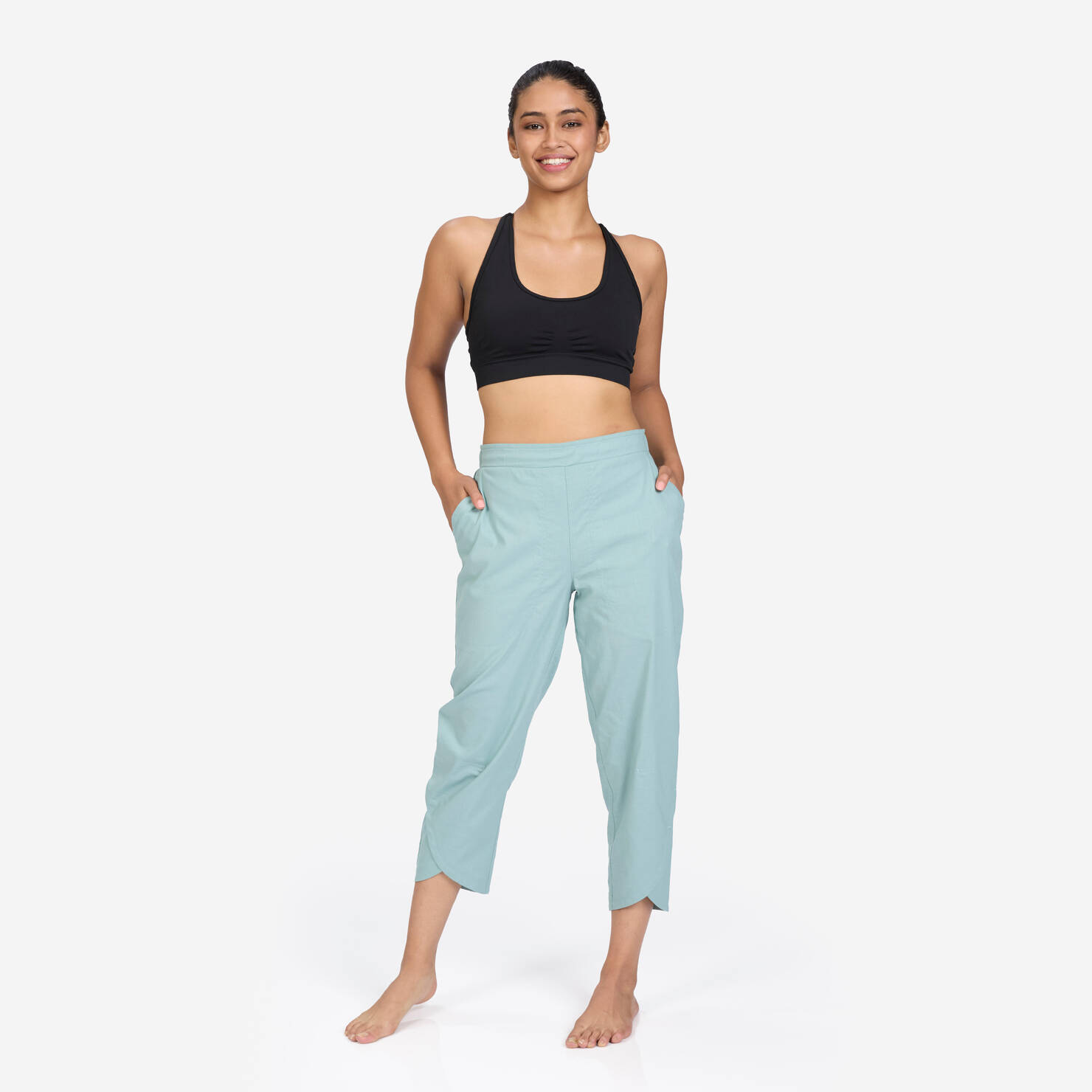 Dhoti Bottoms with High Waistbands for Women - Frozen Green