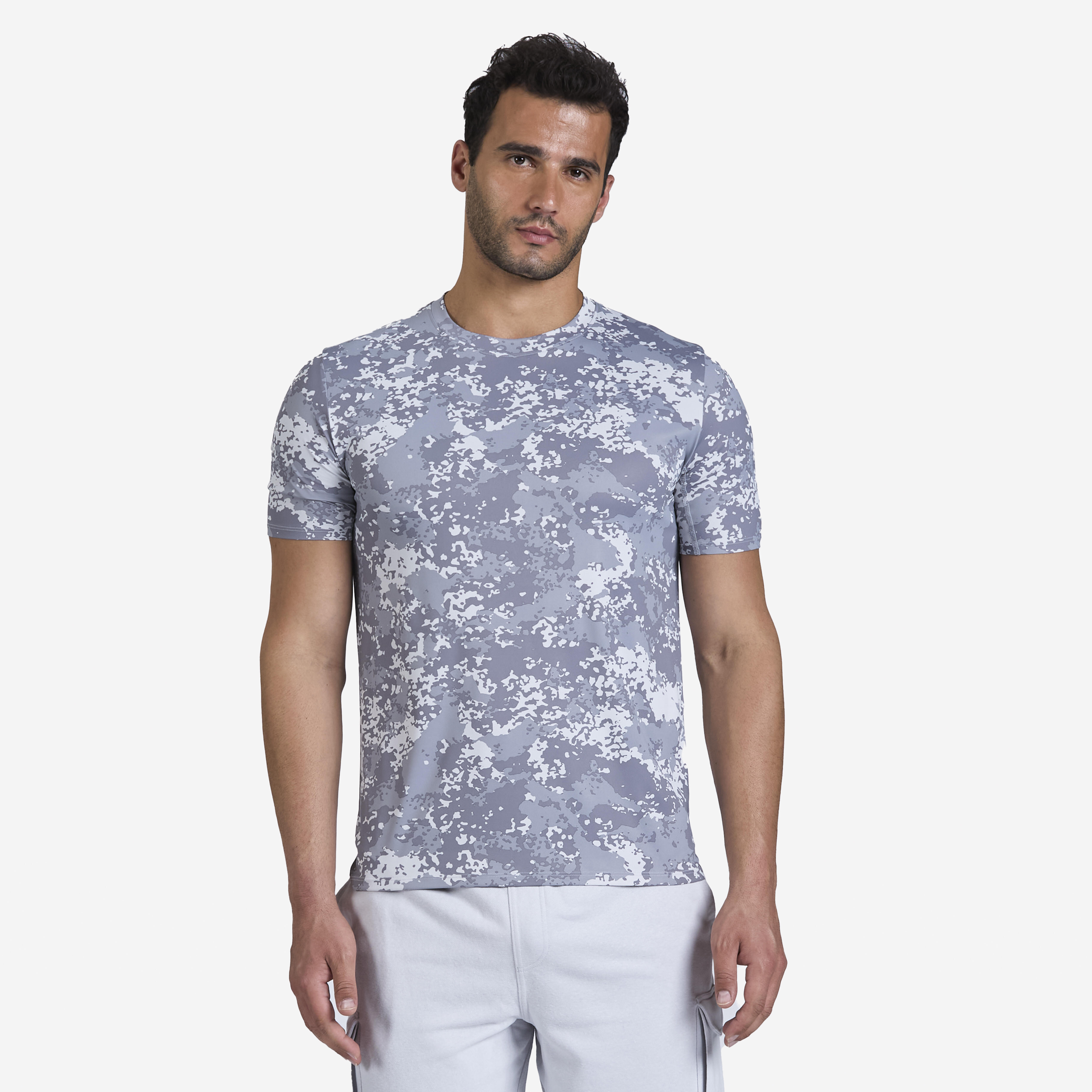 Men's Fitness Short-Sleeved Crew Neck Breathable T-Shirt 120 - Grey-image-10