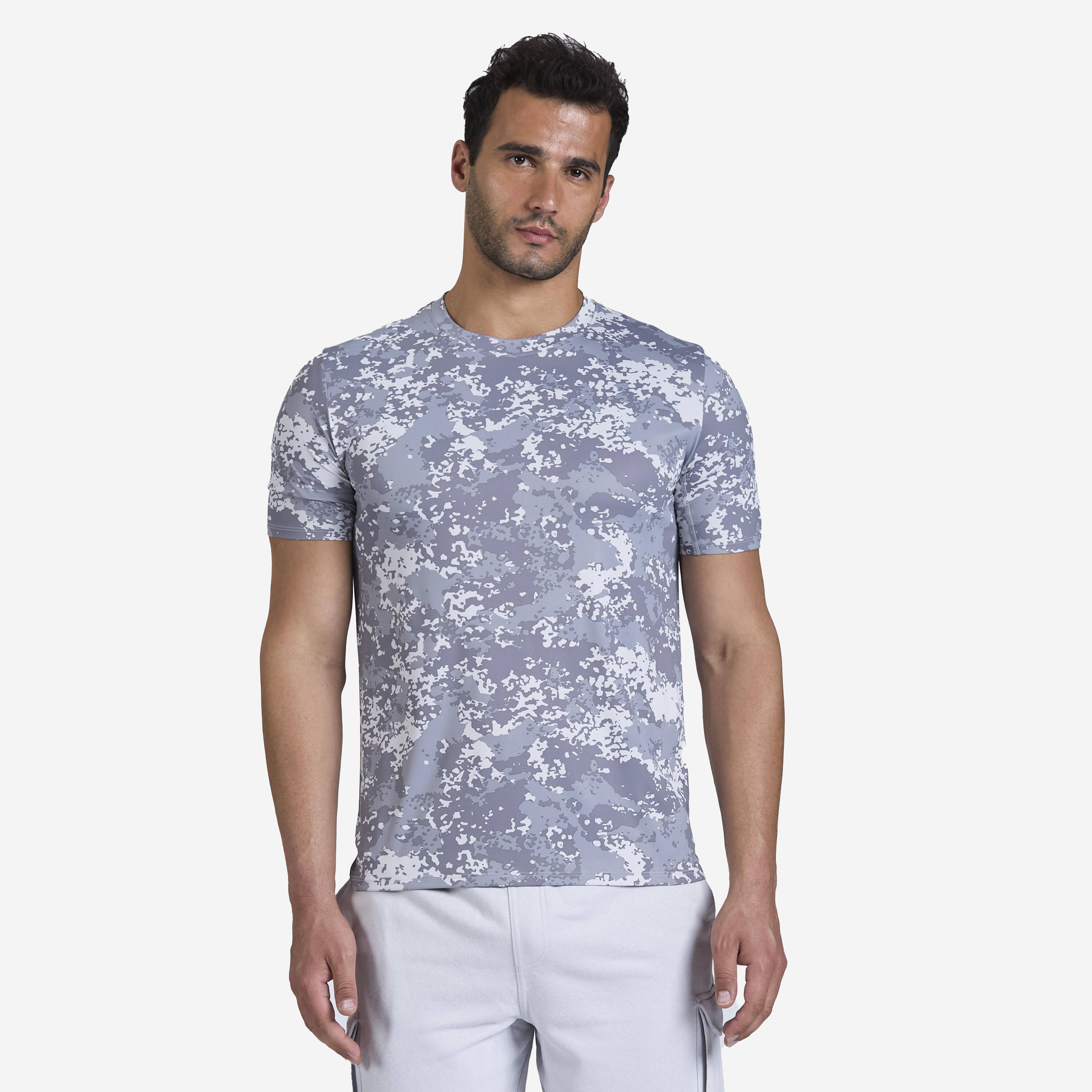 Men's Fitness Short-Sleeved Crew Neck Breathable T-Shirt 120 - Grey -  1