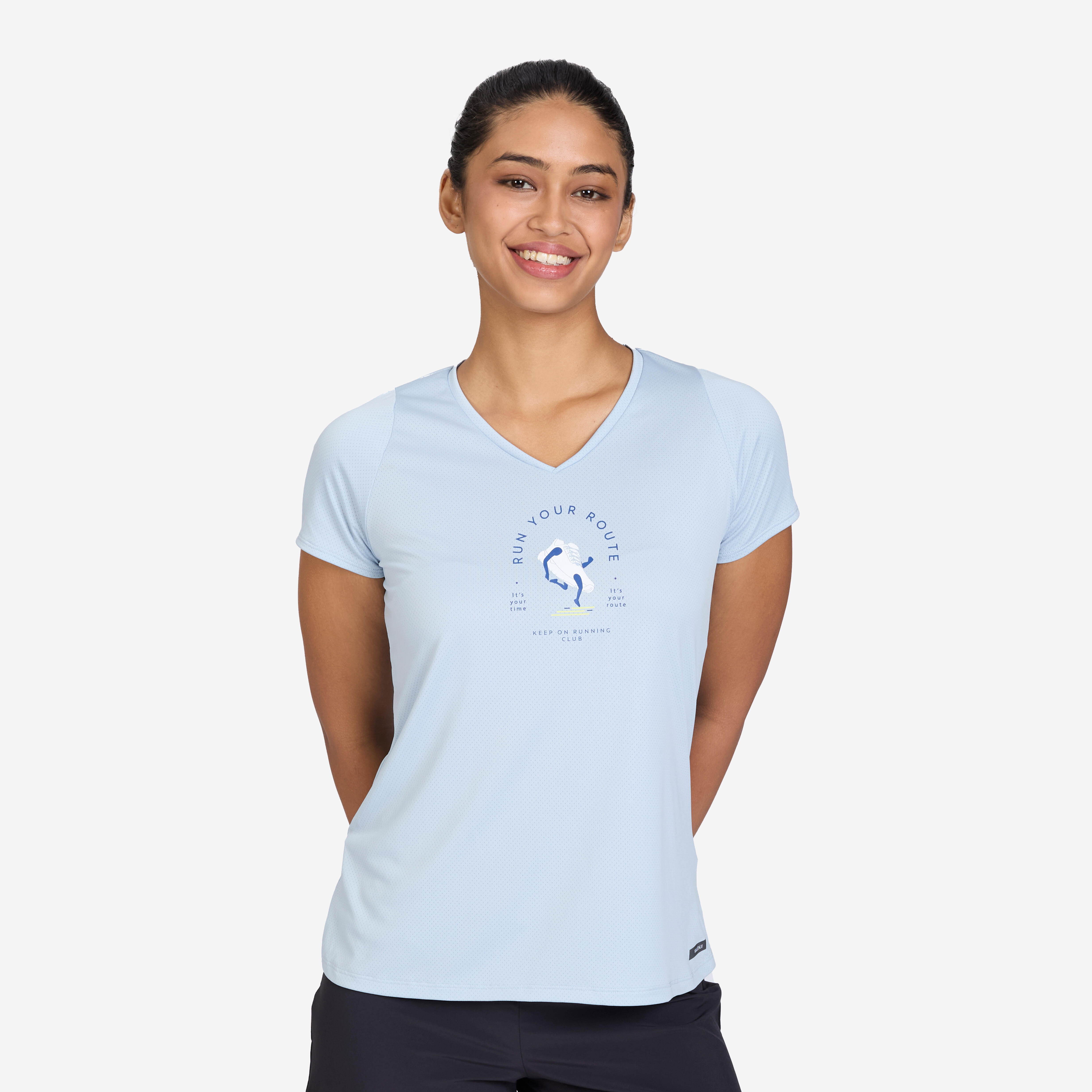 kalenji Women's Printed Running T-shirt RUN 150 Dry - Foggy Blue-picture-10
