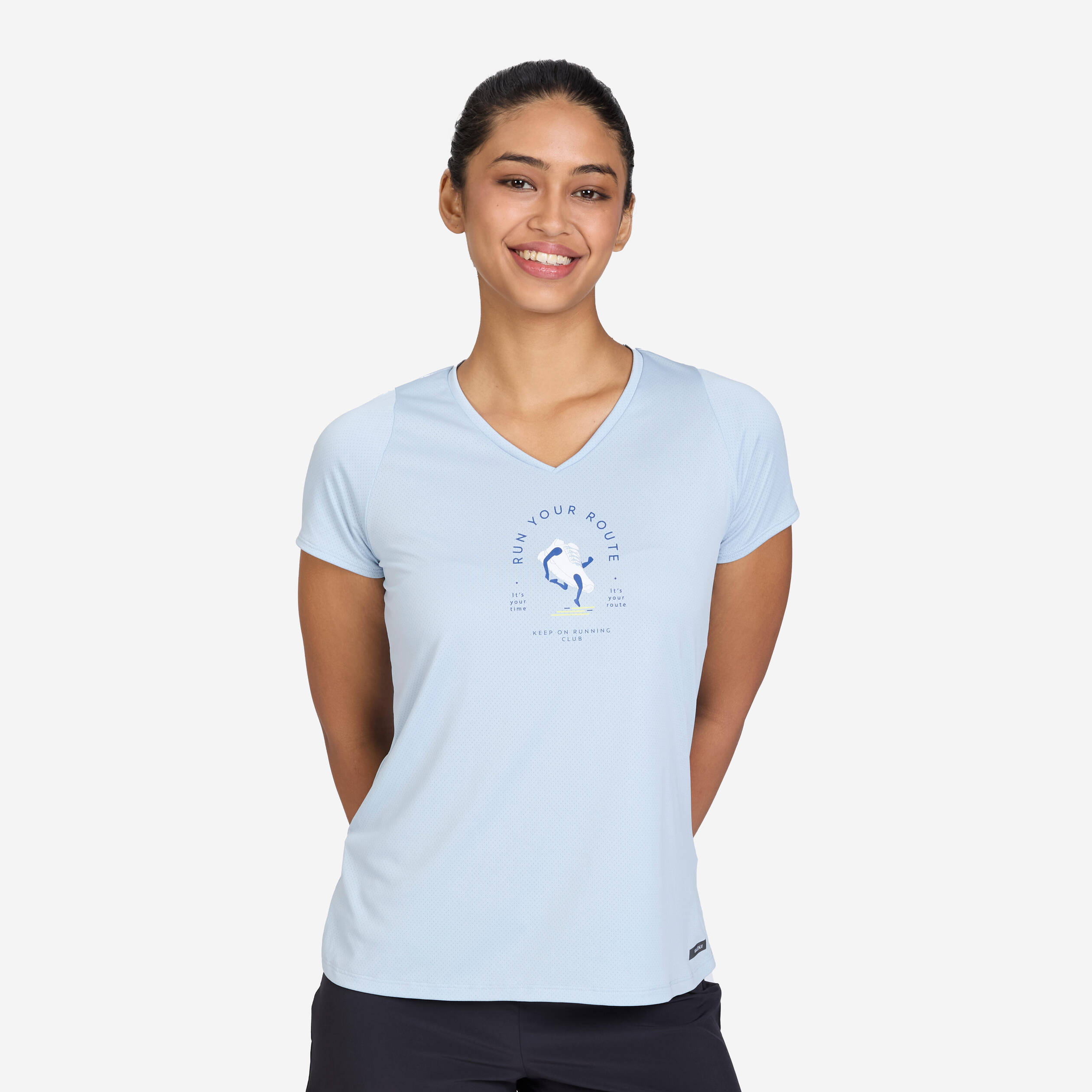 Women's Printed Running T-shirt RUN 150 Dry - Foggy Blue