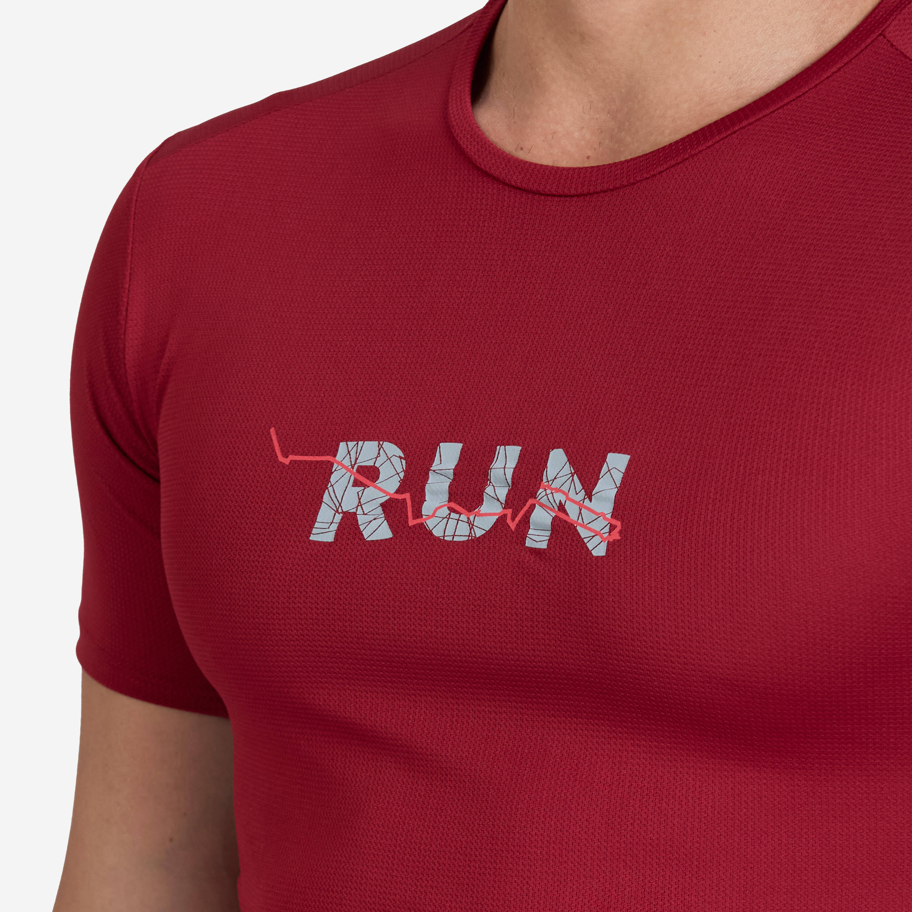 Men's Running Printed Crew NeckT-Shirt - Burgundy Red -  3