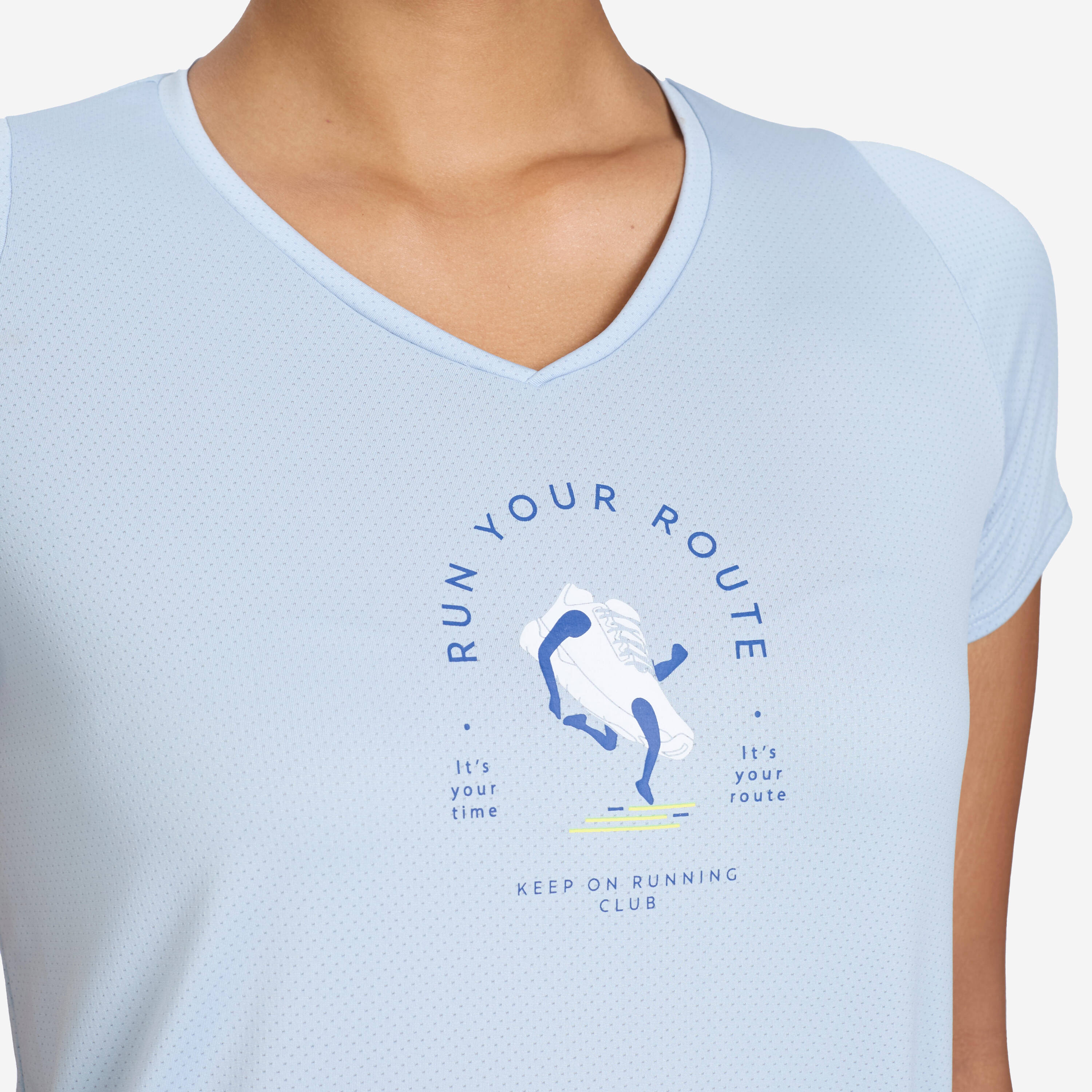 Women's Printed Running T-shirt RUN 150 Dry - Foggy Blue -  3