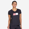 Women's Running Printed  V-Neck T-Shirt For Women dry - Smoked Black