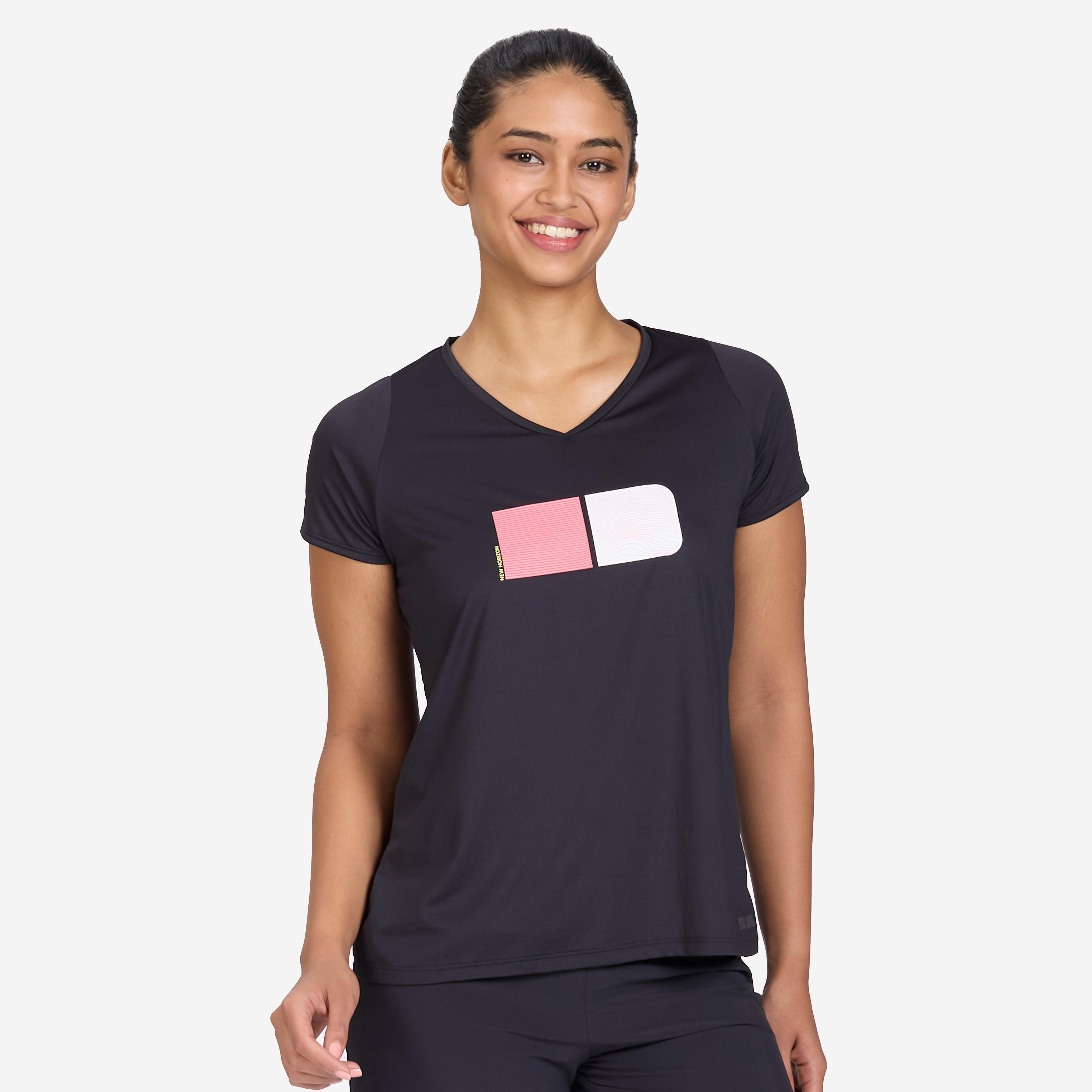 kalenji Women's Running Printed V-Neck T-Shirt For Women dry - Smoked Black-picture-23