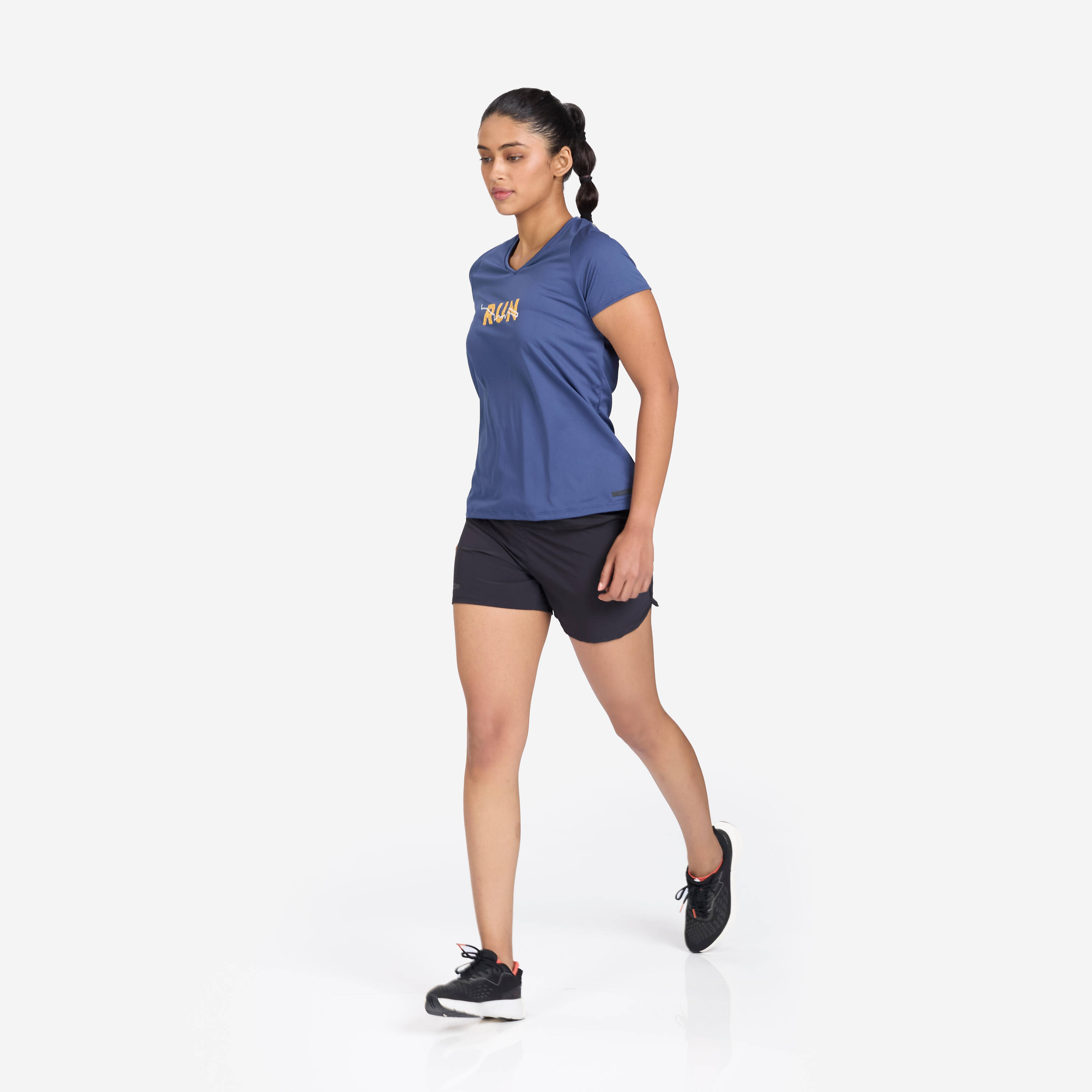 Women's Running Printed  V-Neck T-Shirt For Women dry - Abyss Blue -  2