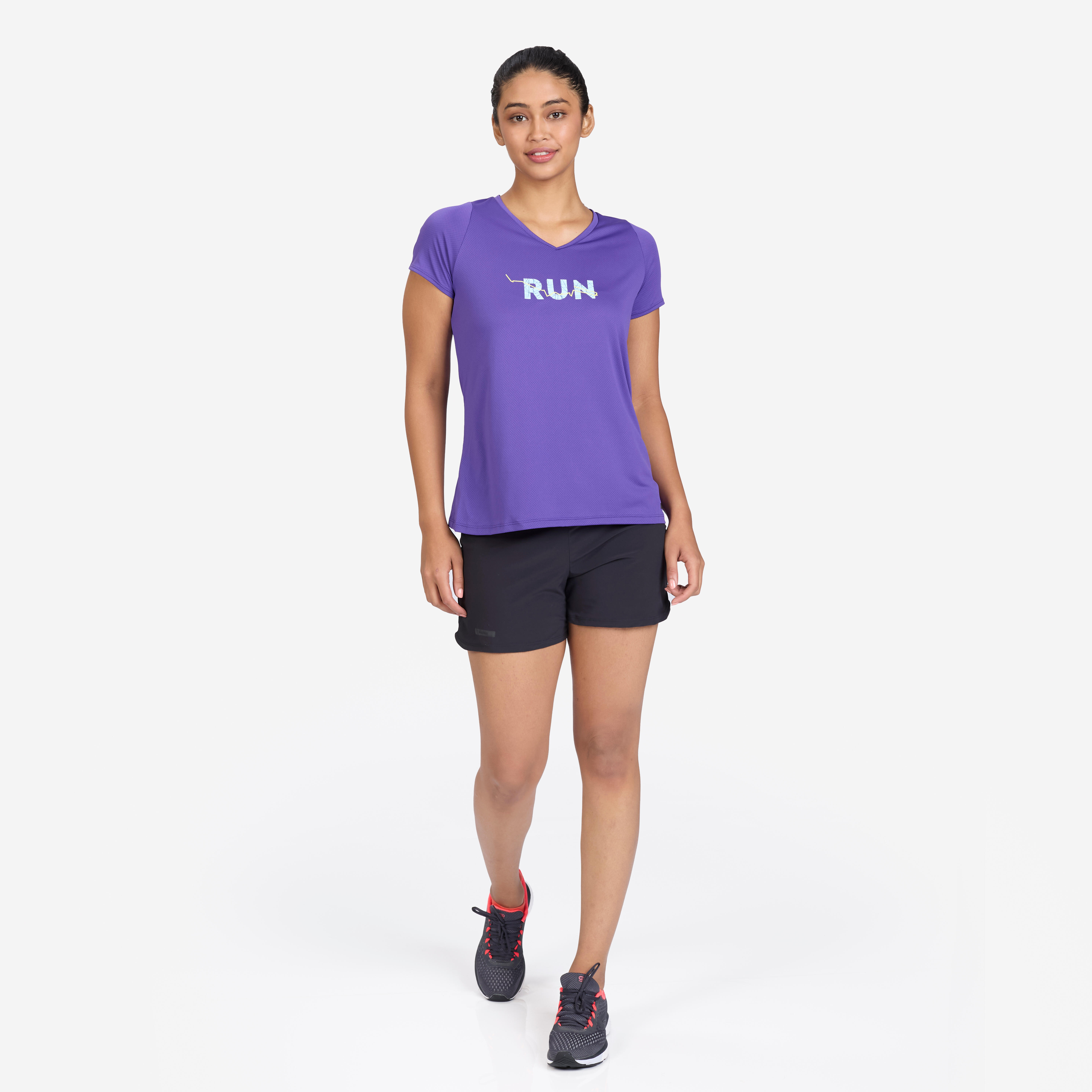 Women's Running Printed  V-Neck T-Shirt For Women dry - Royal Purple