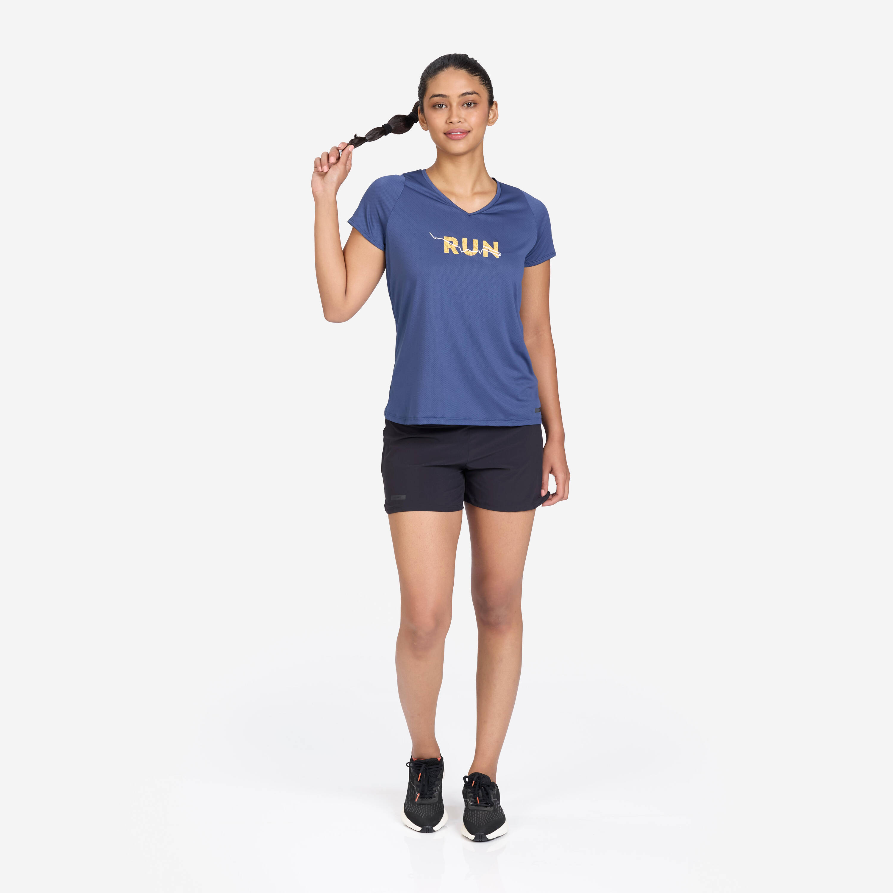 Women's Running Printed  V-Neck T-Shirt For Women dry - Abyss Blue -  5