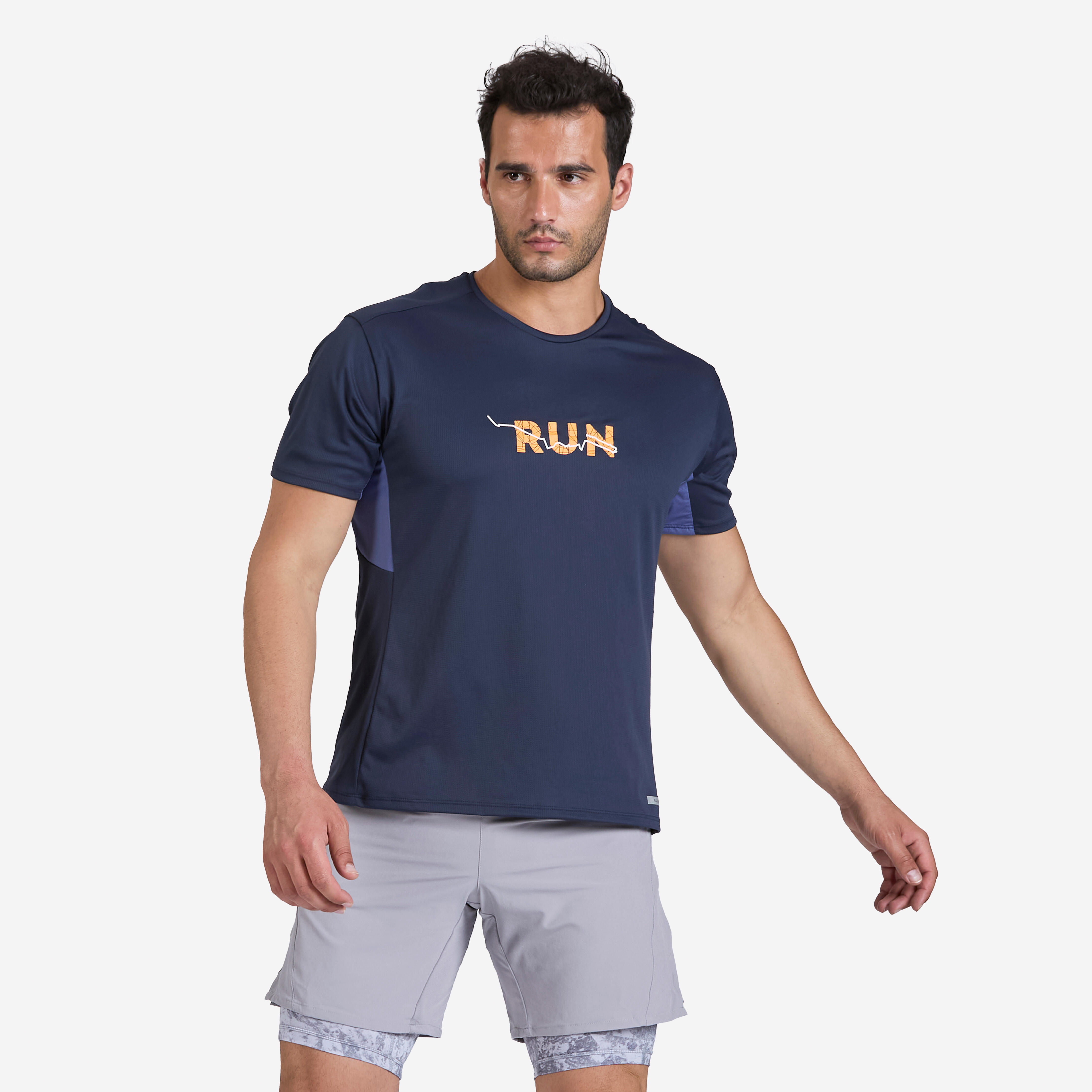 Men's Running Printed Crew Neck T-Shirt -Asphalt Blue-image-7