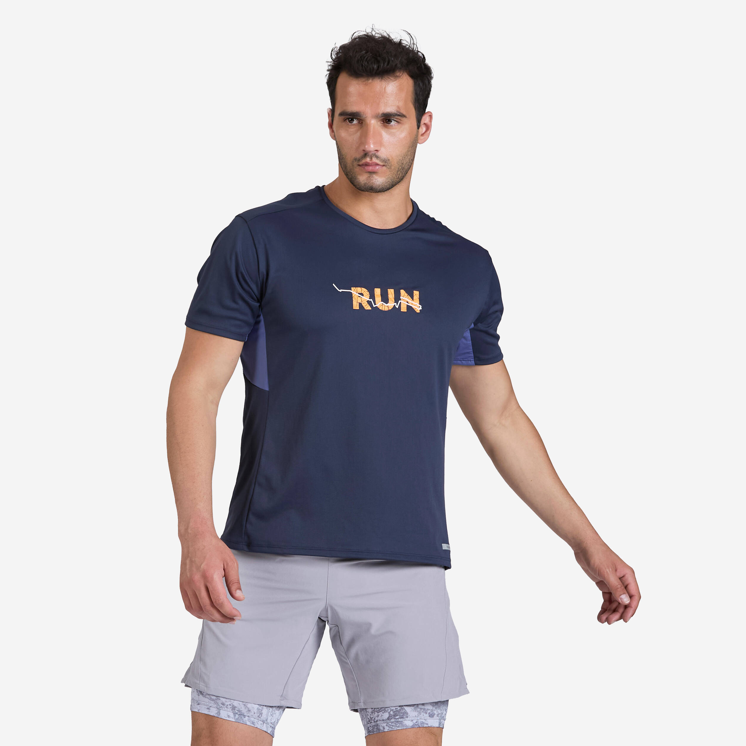 Men's Running Printed Crew Neck T-Shirt -Asphalt Blue