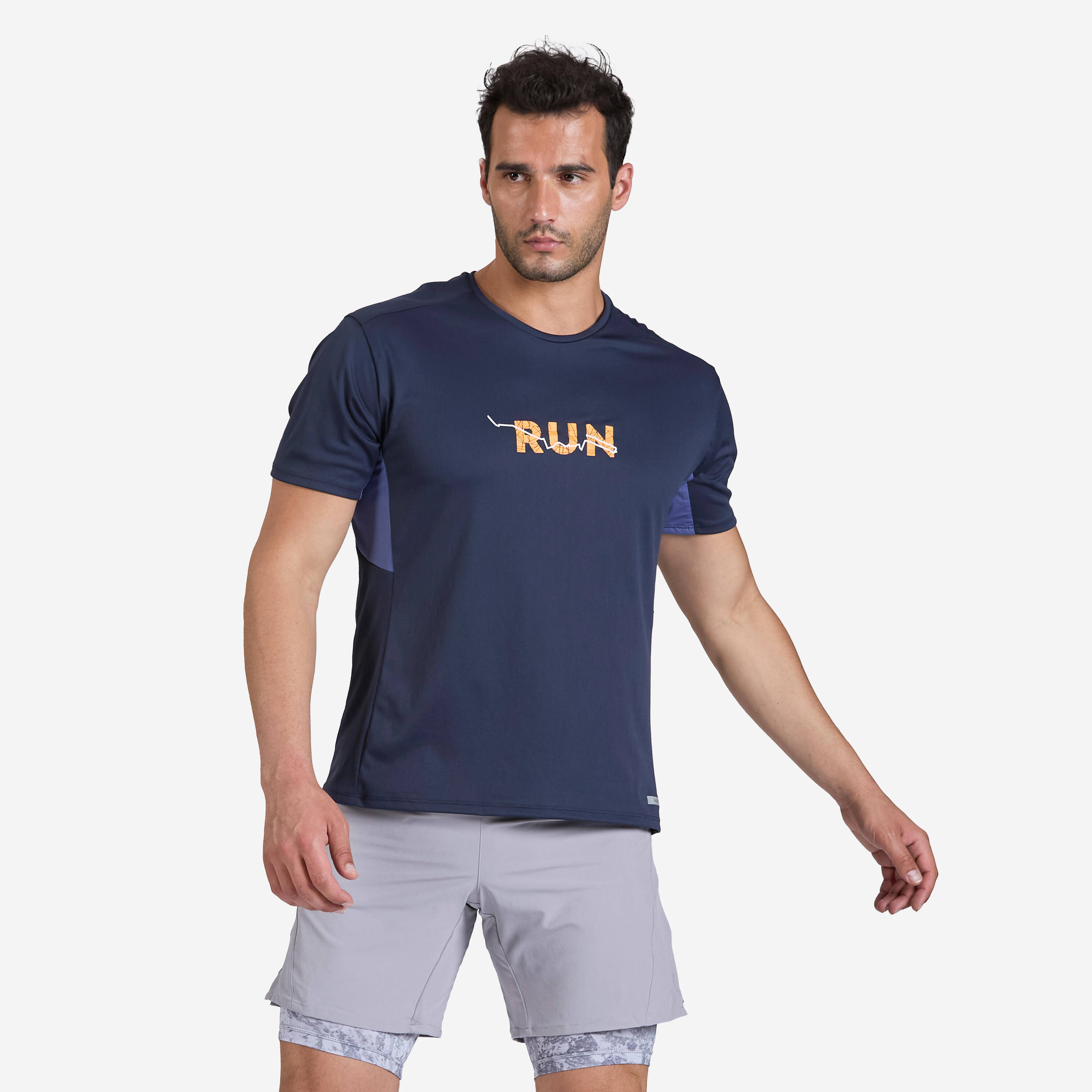 Men's Running Printed Crew Neck T-Shirt -Asphalt Blue -  1