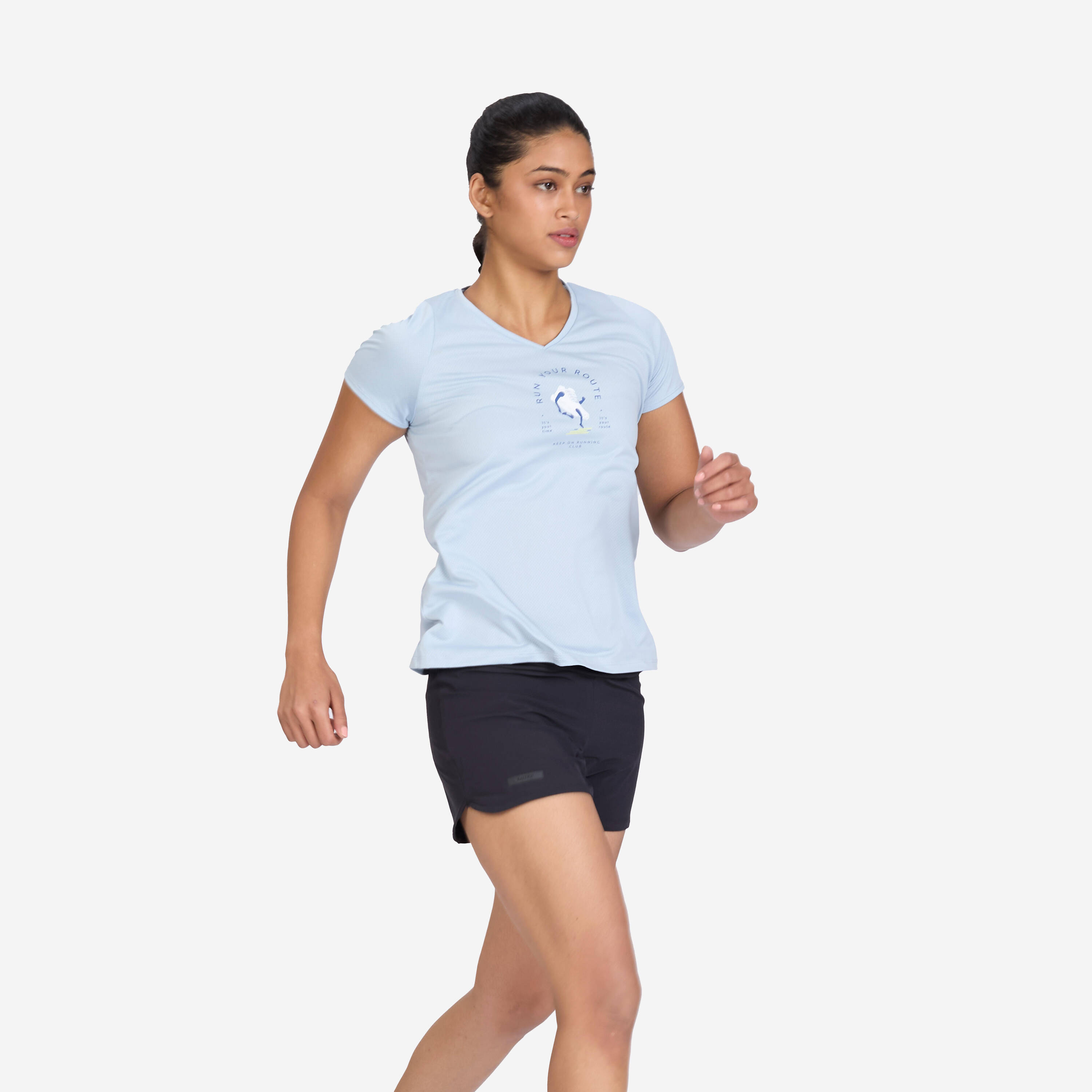 Women's Printed Running T-shirt RUN 150 Dry - Foggy Blue -  2