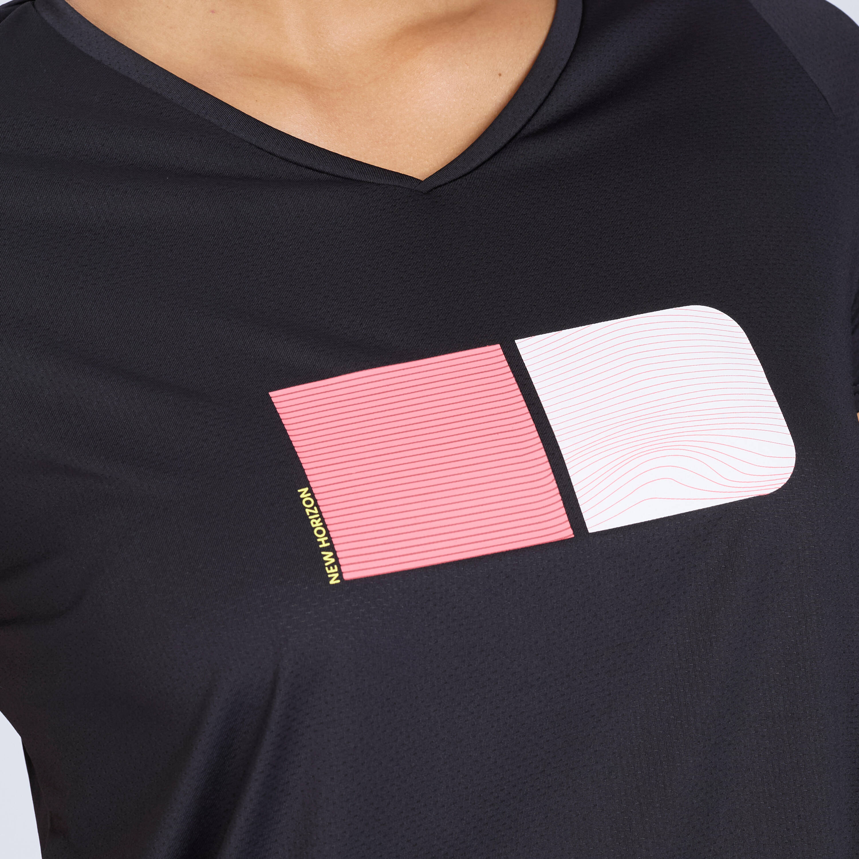 Women's Running Printed  V-Neck T-Shirt For Women dry - Smoked Black -  5