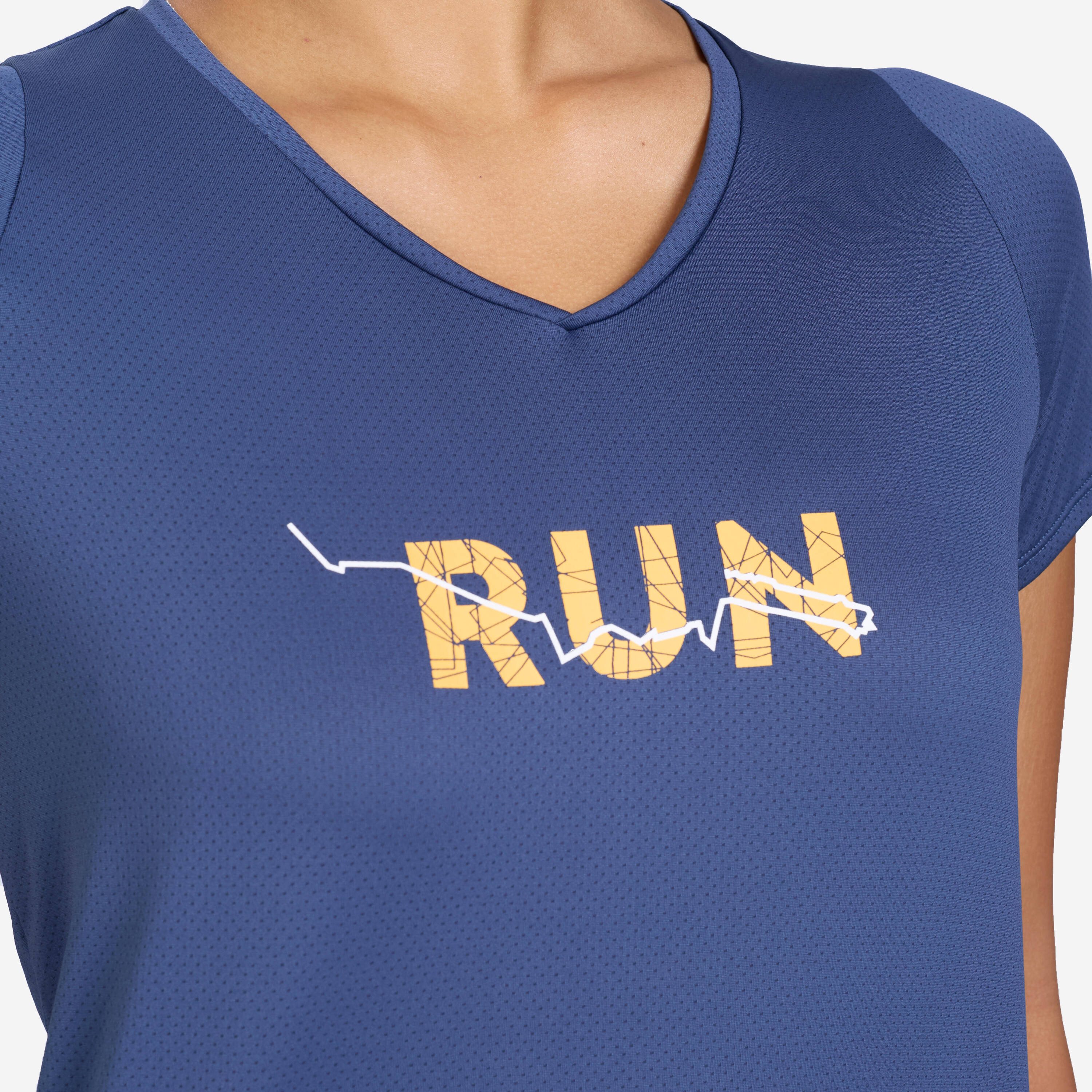 Women's Running Printed  V-Neck T-Shirt For Women dry - Abyss Blue -  3