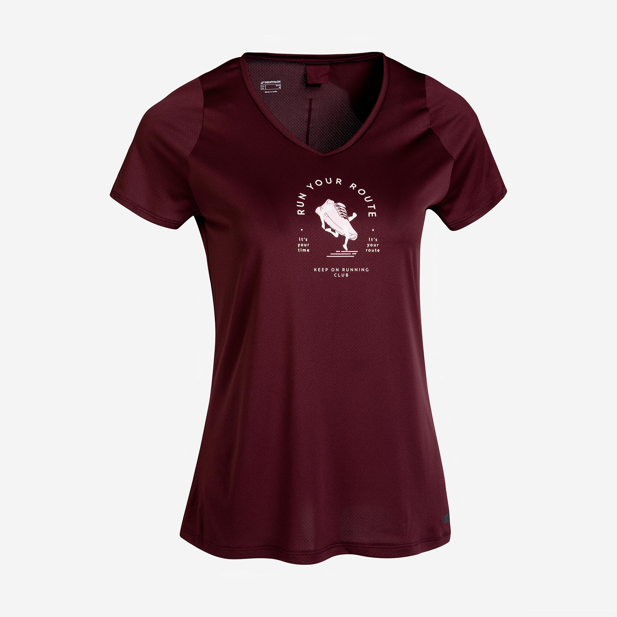 Women's Running Printed  V-Neck T-Shirt For Women dry - Burgundy Purple