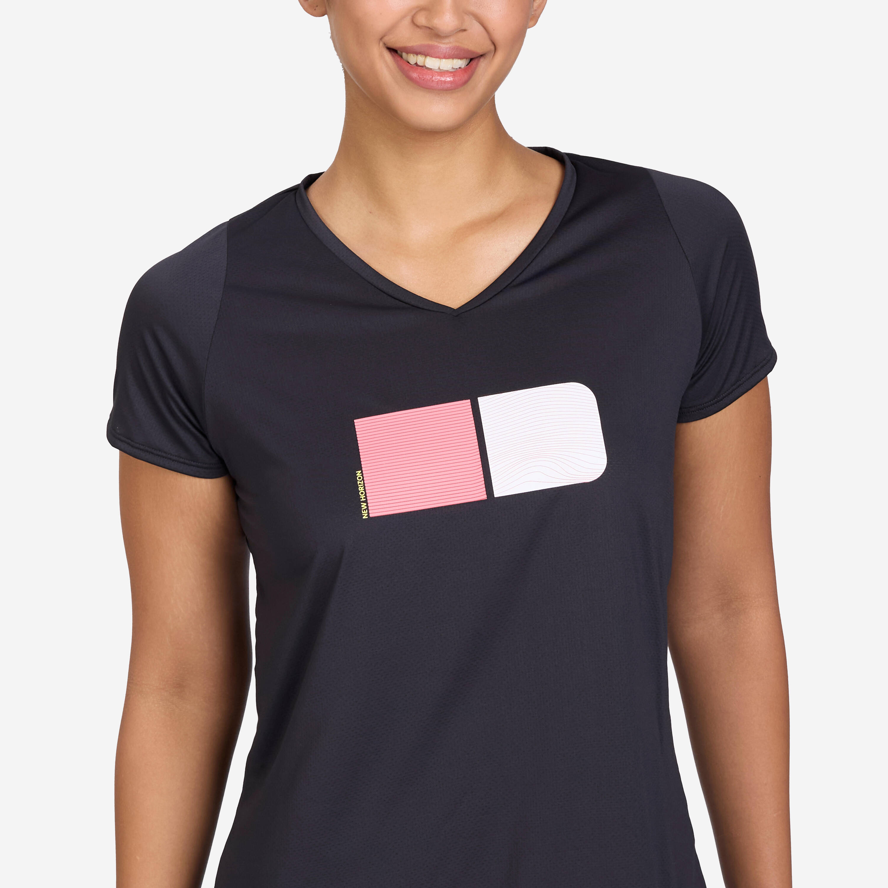 Women's Running Printed  V-Neck T-Shirt For Women dry - Smoked Black -  3