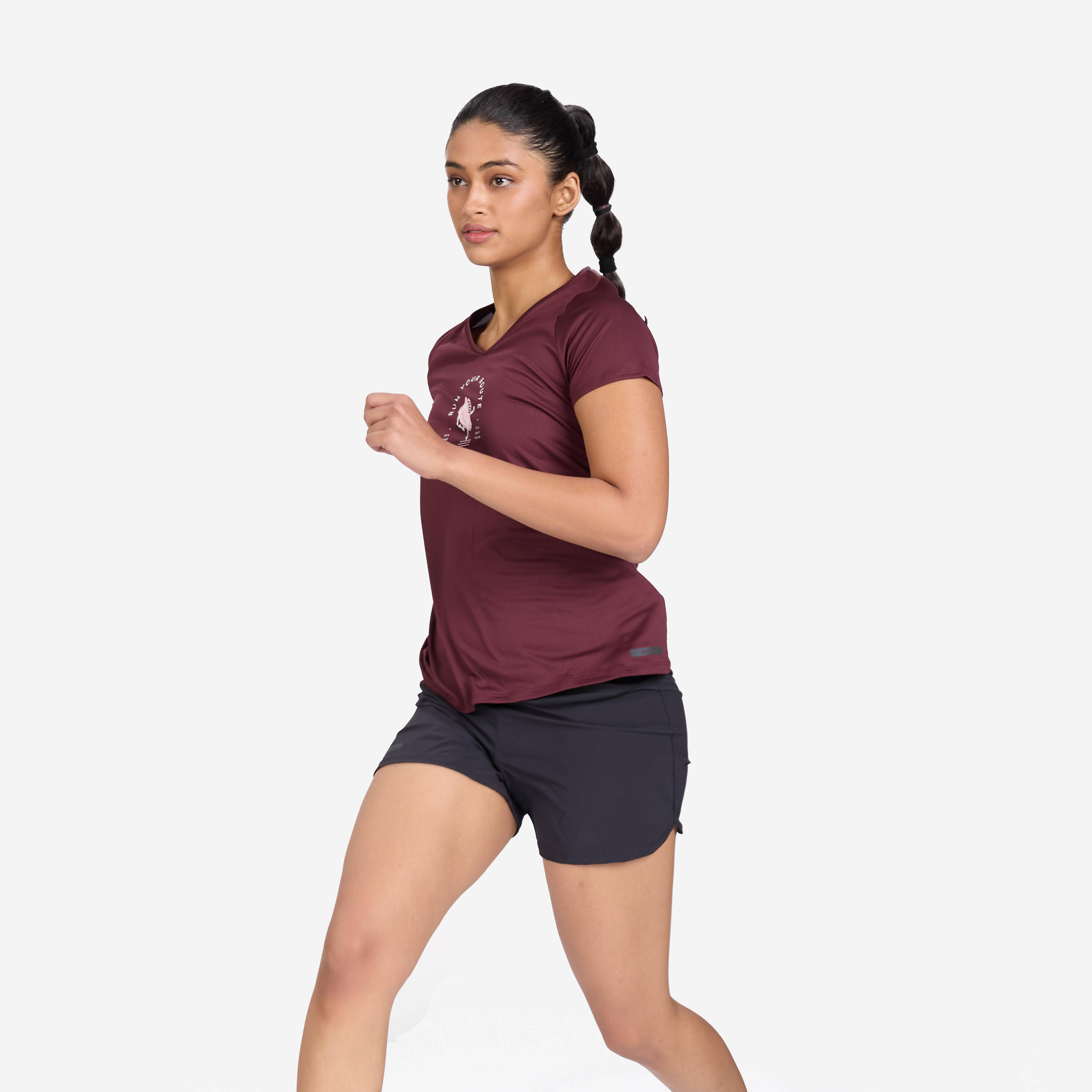 Women's Running Printed  V-Neck T-Shirt For Women dry - Burgundy Purple -  4