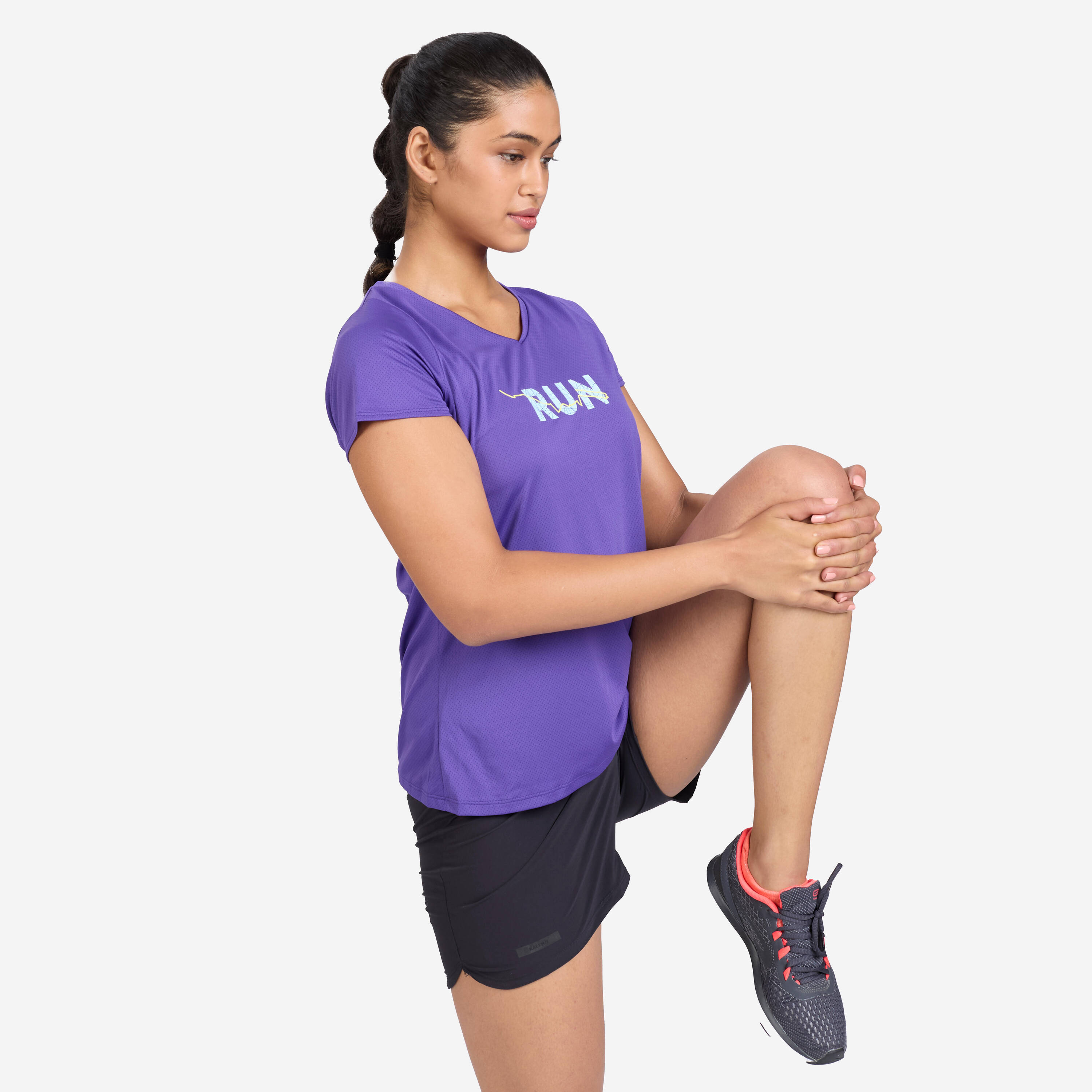 Women's Running Printed  V-Neck T-Shirt For Women dry - Royal Purple -  2