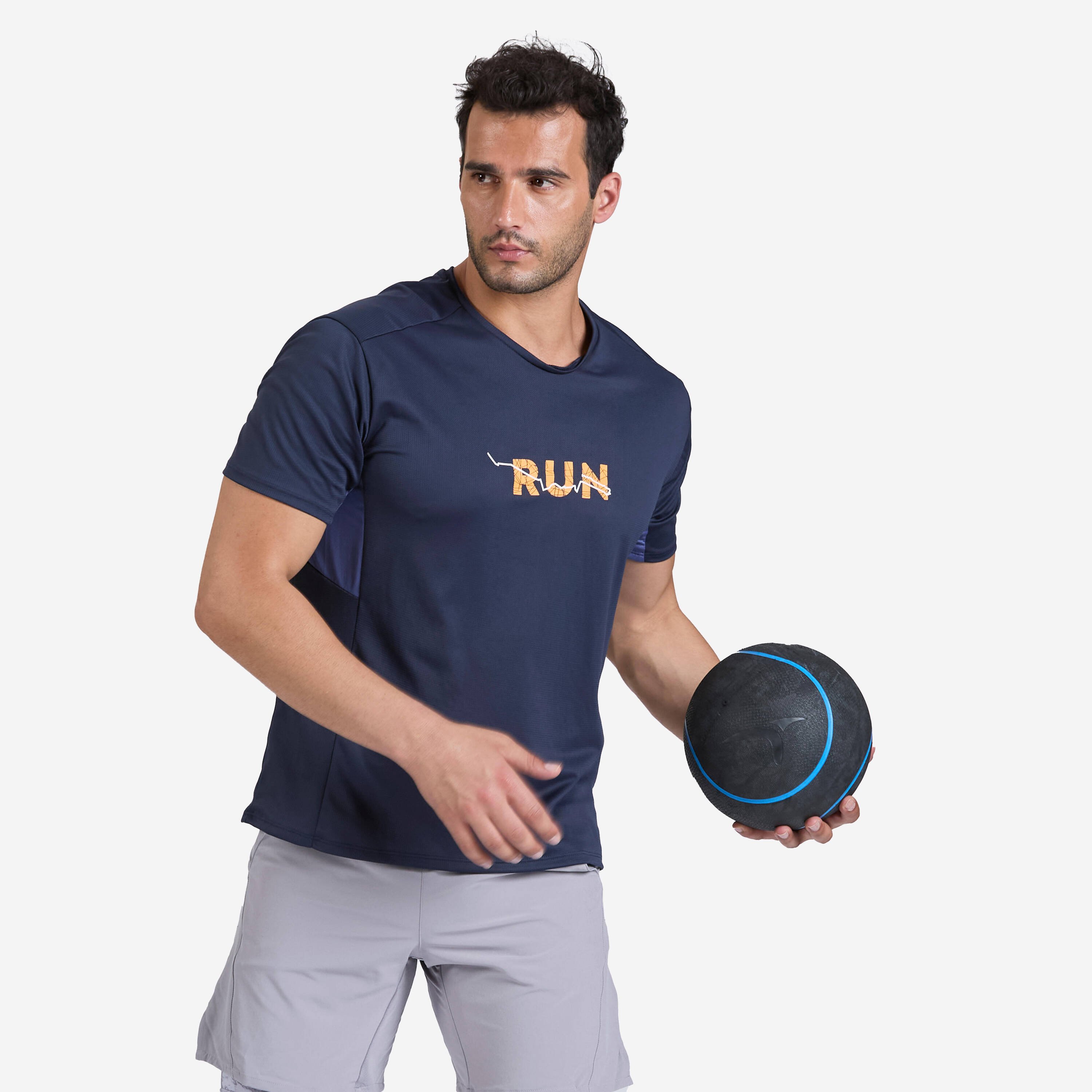 Men's Running Printed Crew Neck T-Shirt -Asphalt Blue -  2