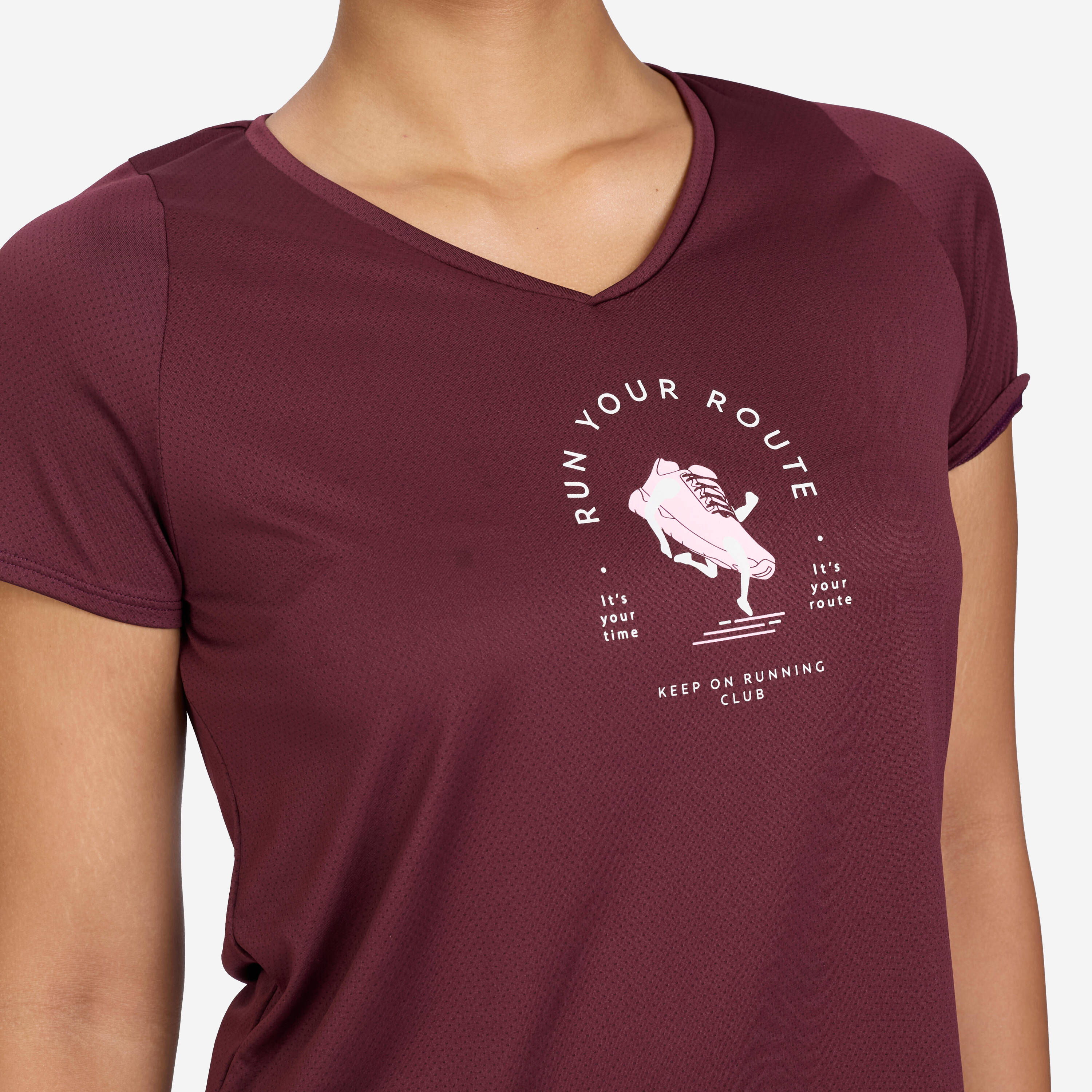 Women's Running Printed  V-Neck T-Shirt For Women dry - Burgundy Purple -  3