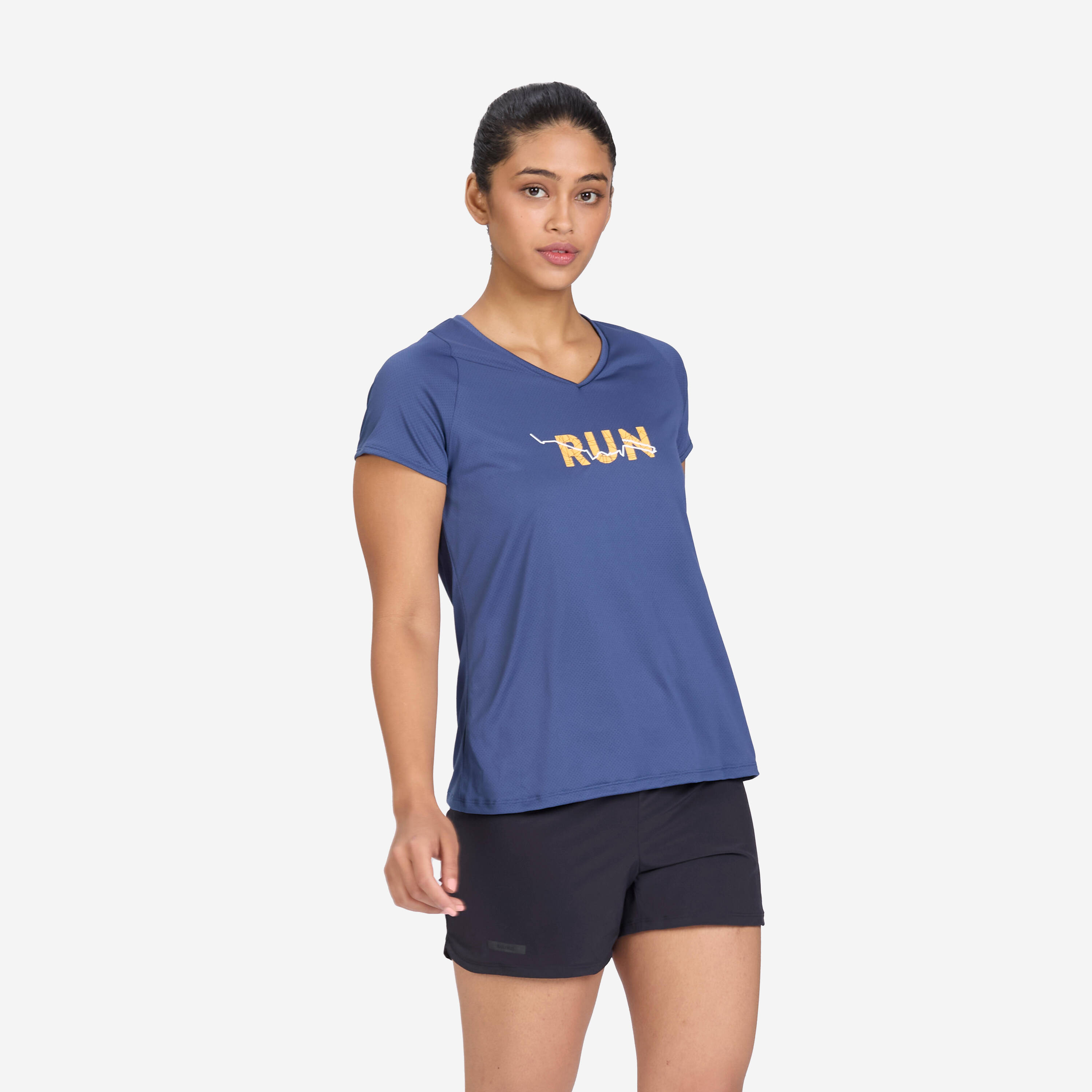 Women's Running Printed  V-Neck T-Shirt For Women dry - Abyss Blue -  1